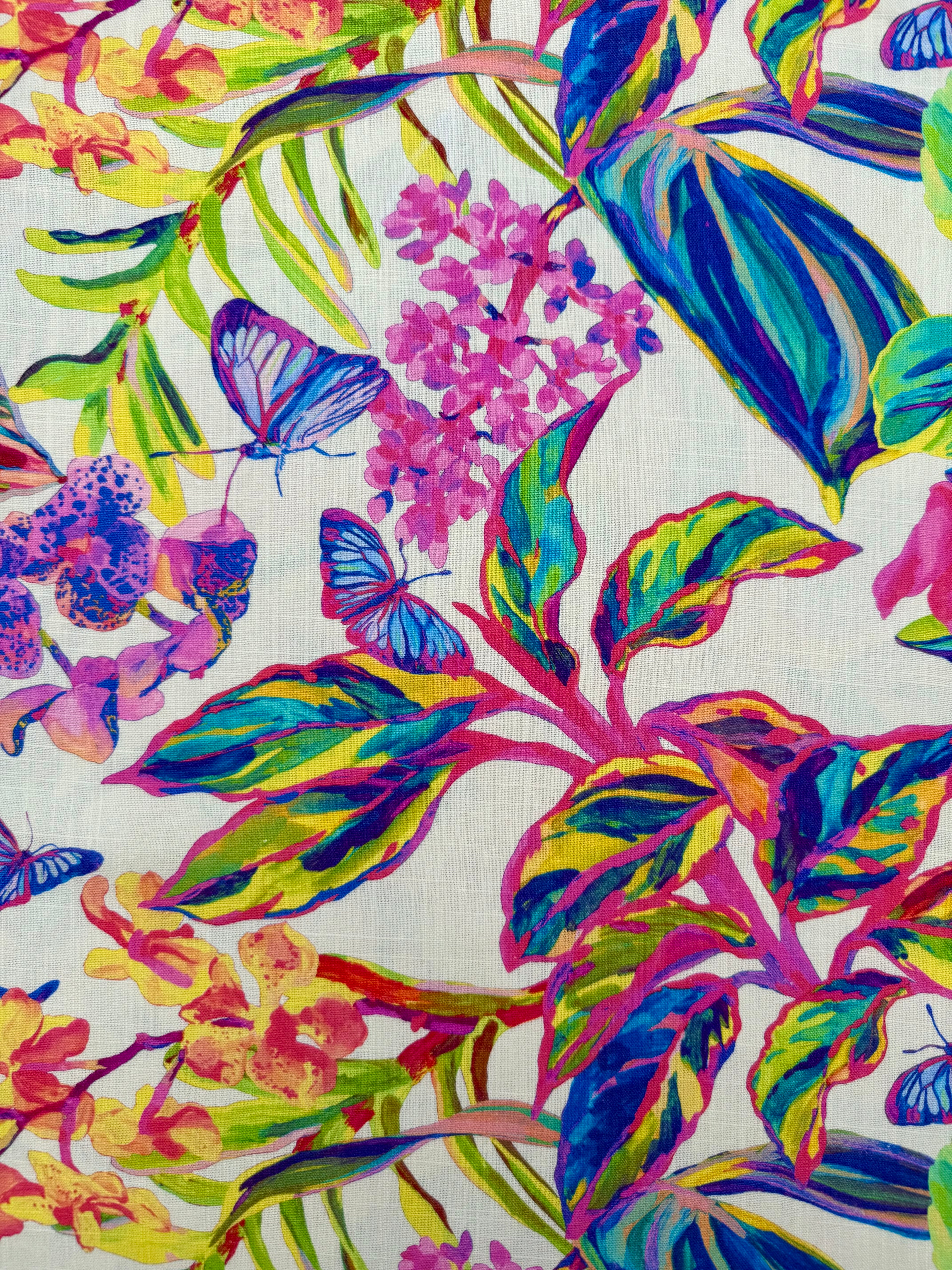 Tropical Butterfly Viscose Linen Blend