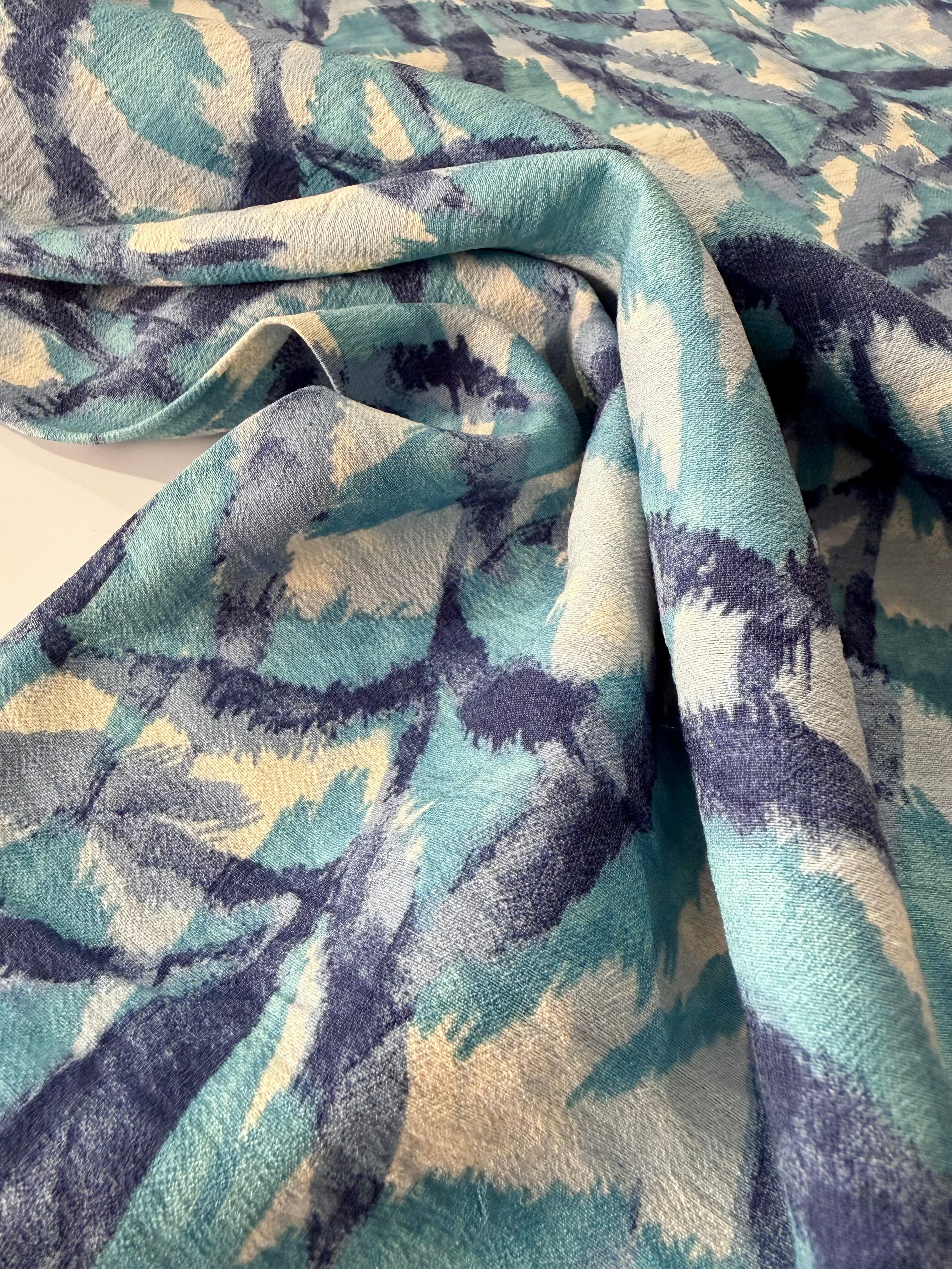 Abstract Leaves Viscose Blend Blue