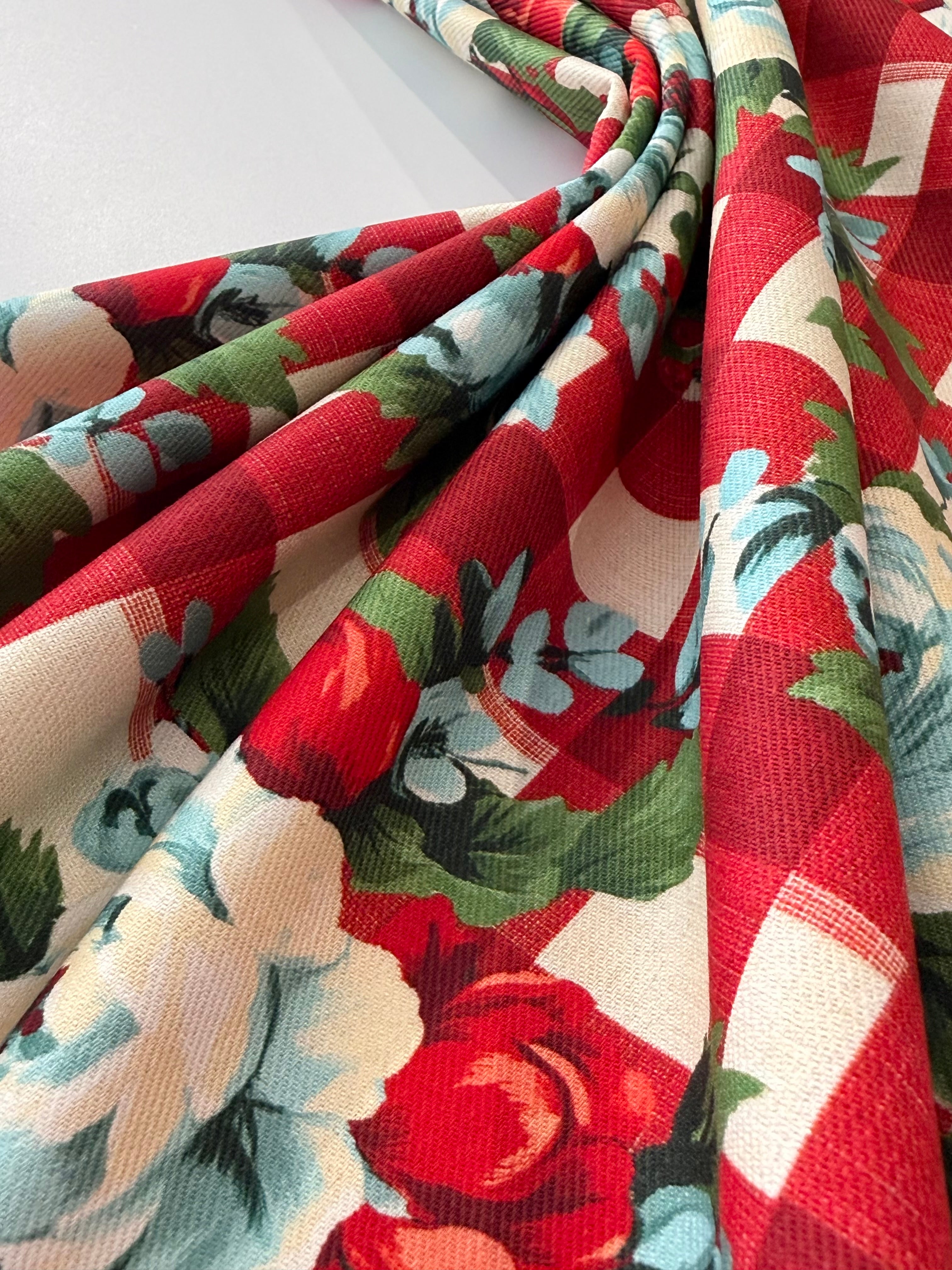 Floral Gingham Check Cotton Viscose Blend