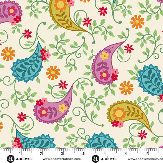 Whimsy - Big Paisley Cream 2/1652L Individual Fat Quarter - By Kim Schaefer For Andover Textiles