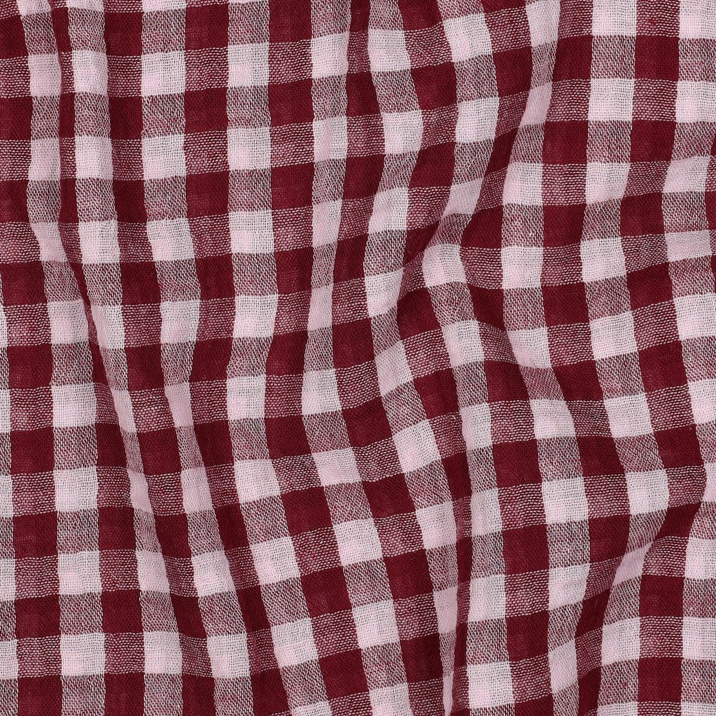 Pink & Burgundy Gingham Check Cotton Double Gauze