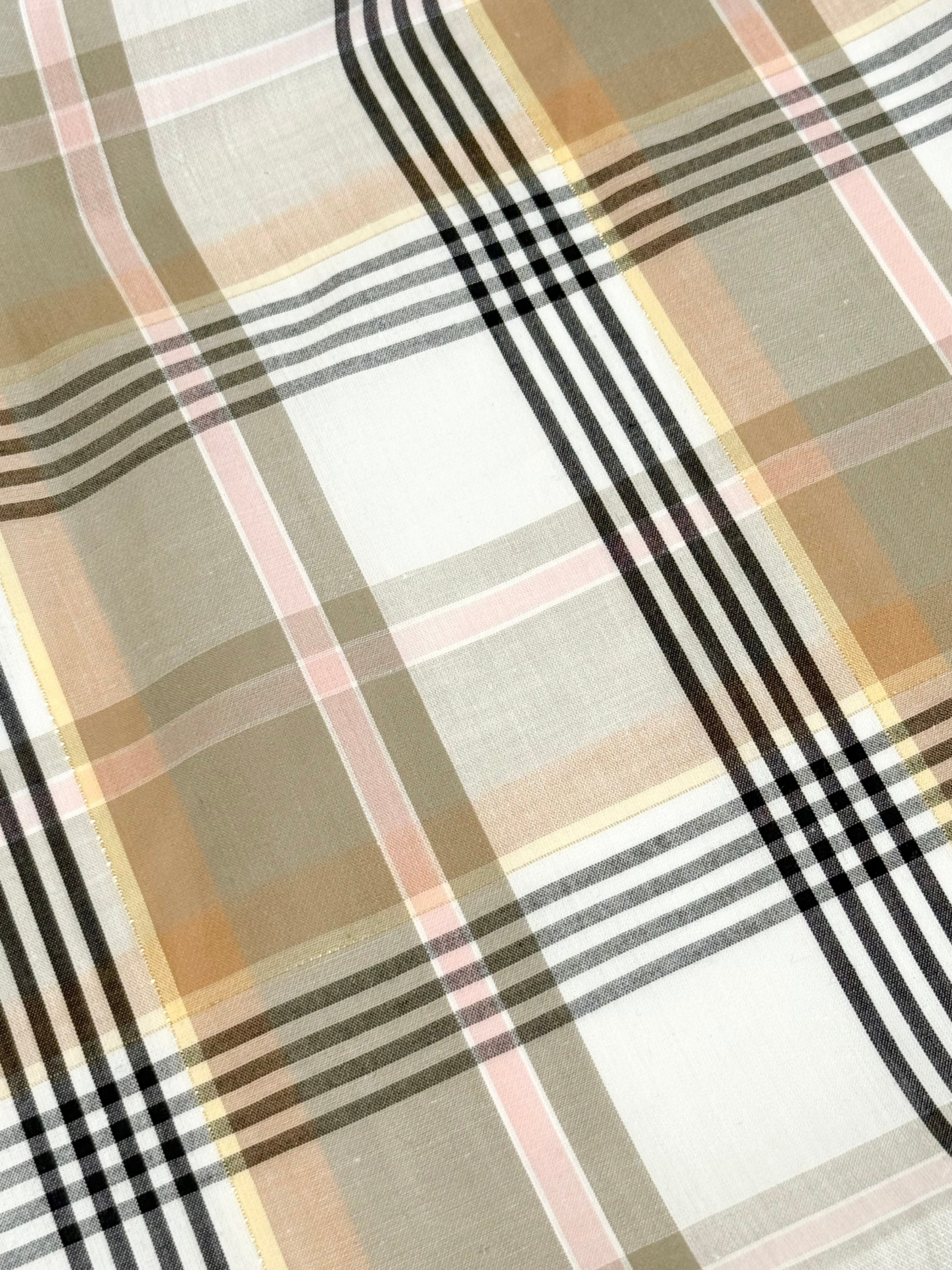 Pink And Beige Check Cotton/Viscose Blend