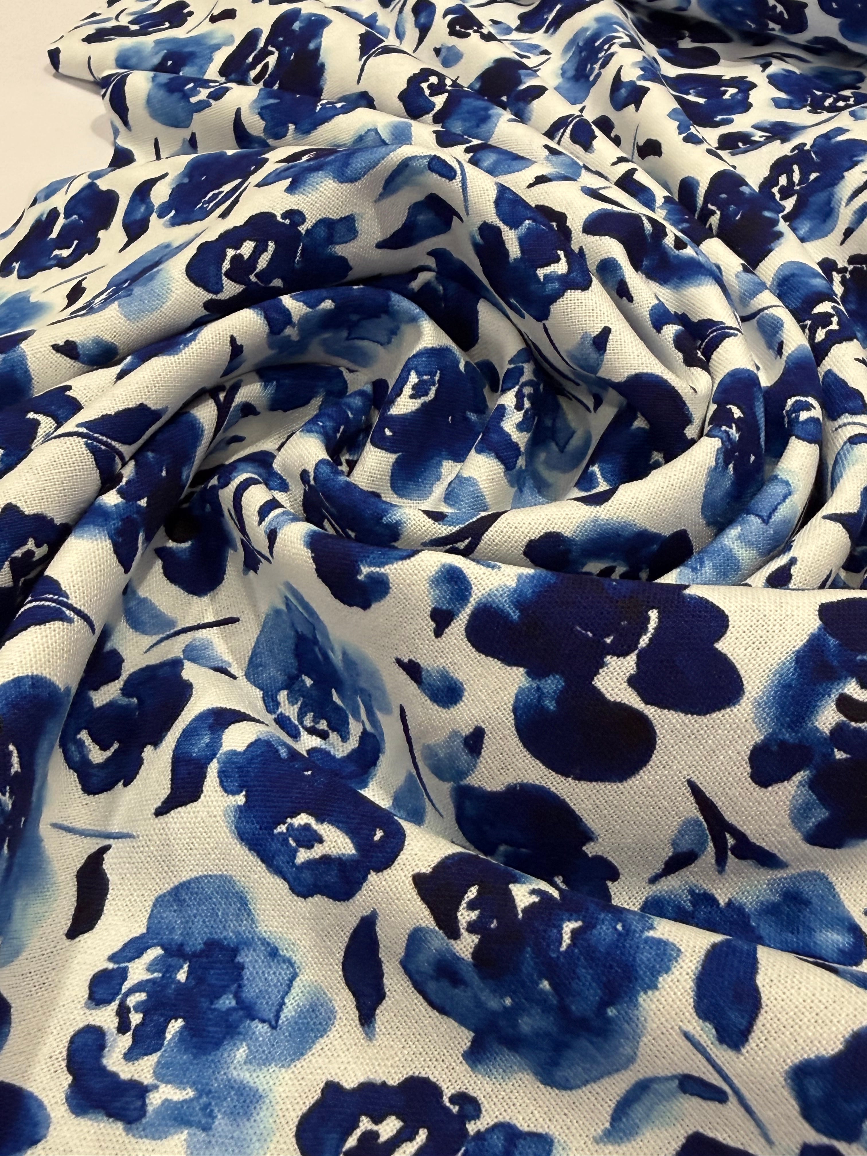 Painterly Flowers Viscose Linen Blend