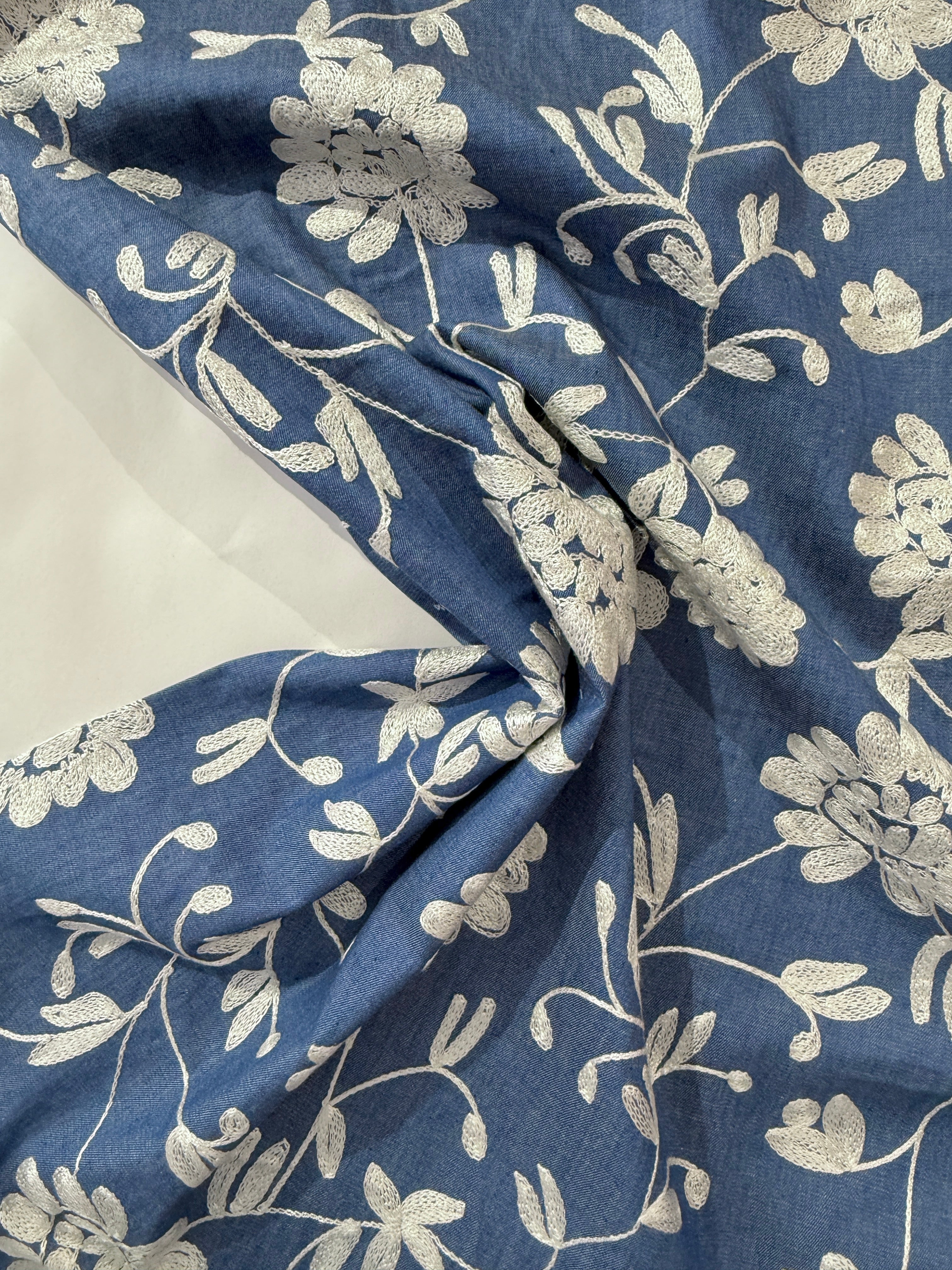 Embroidered Floral Cotton Chambray