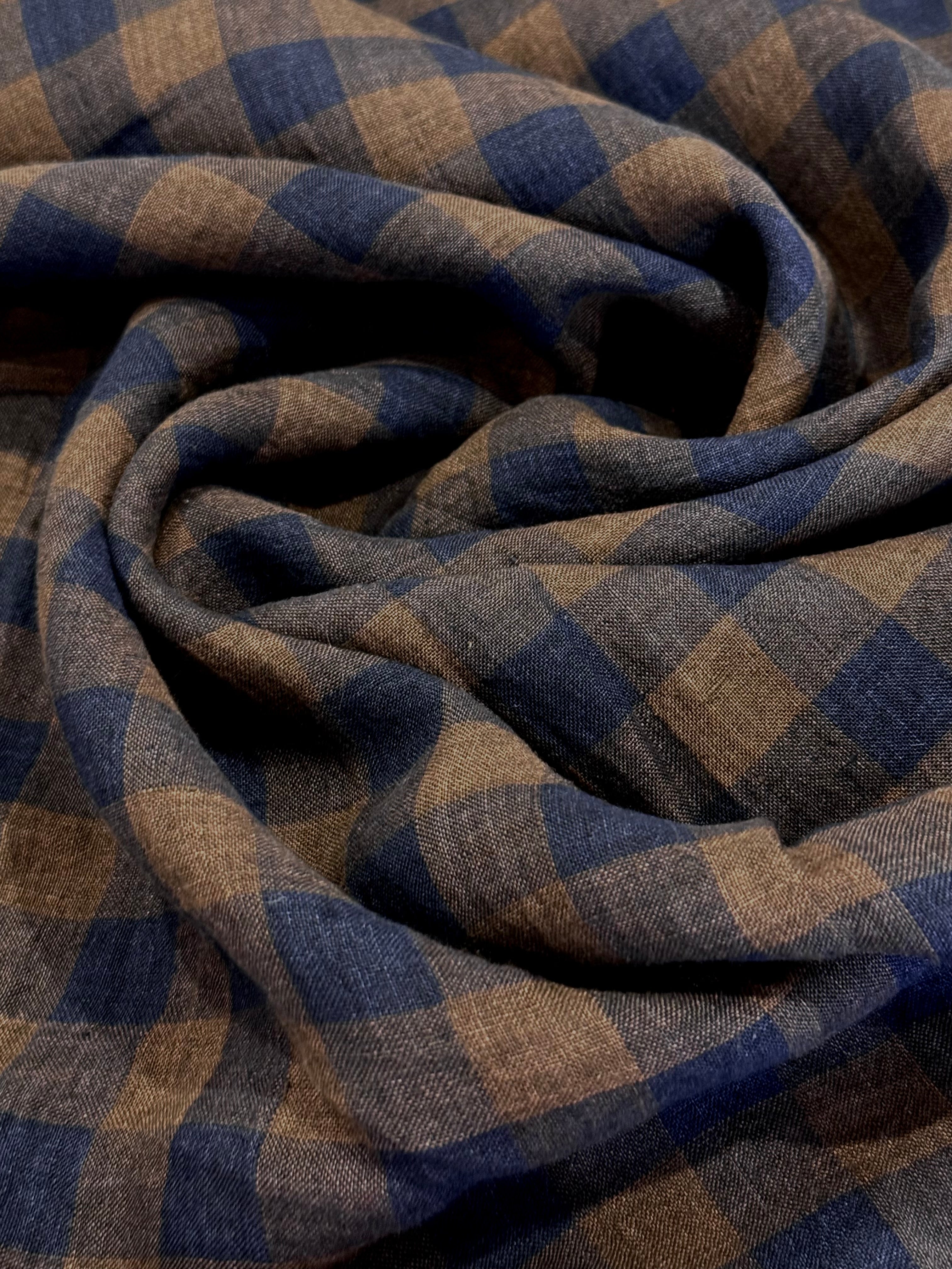 Gallery Gingham Laundered Pure Linen - Mocha - By Lady McElroy