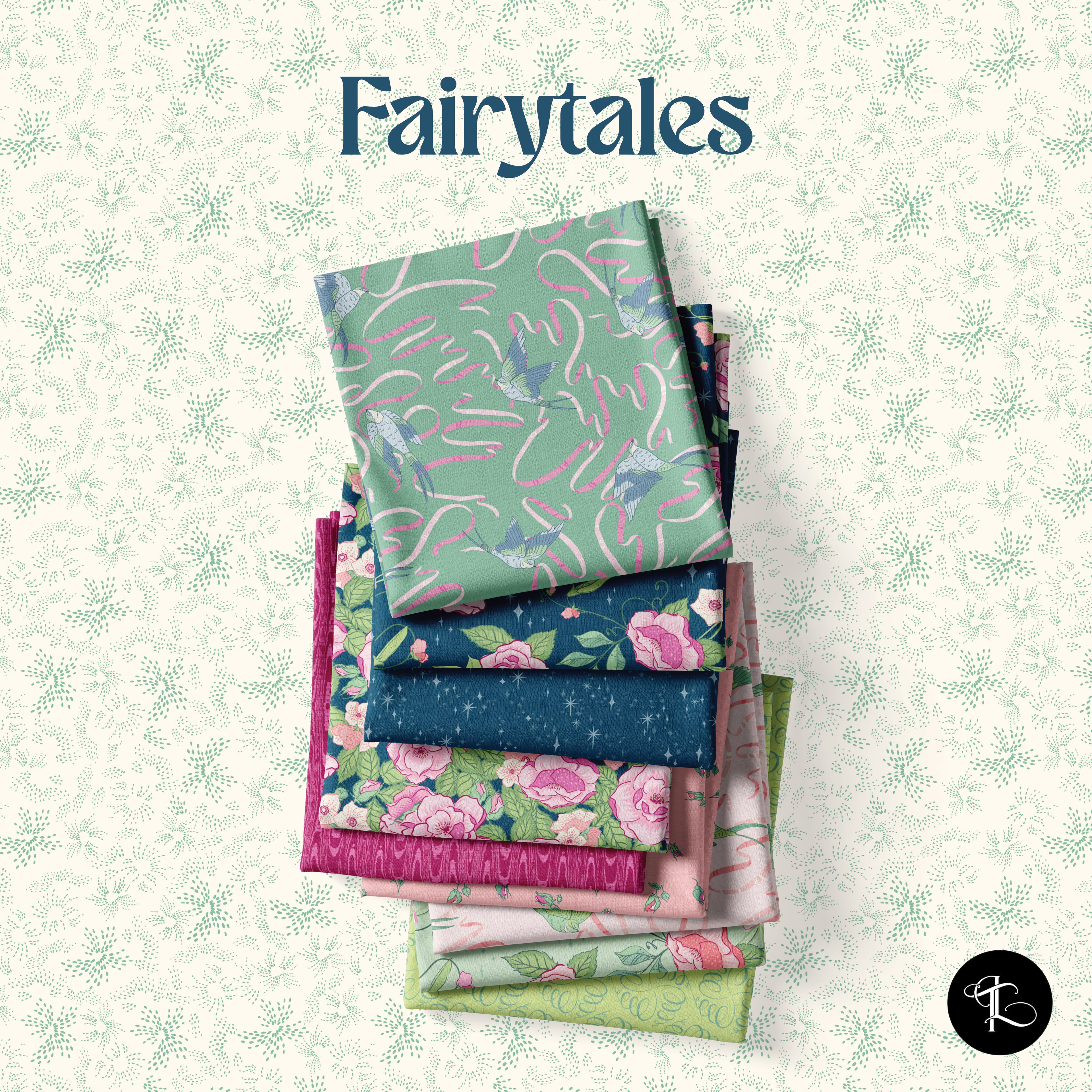 Fairytales Bird Aqua 2/10249T by Tiffany Lauren for Andover Fabrics