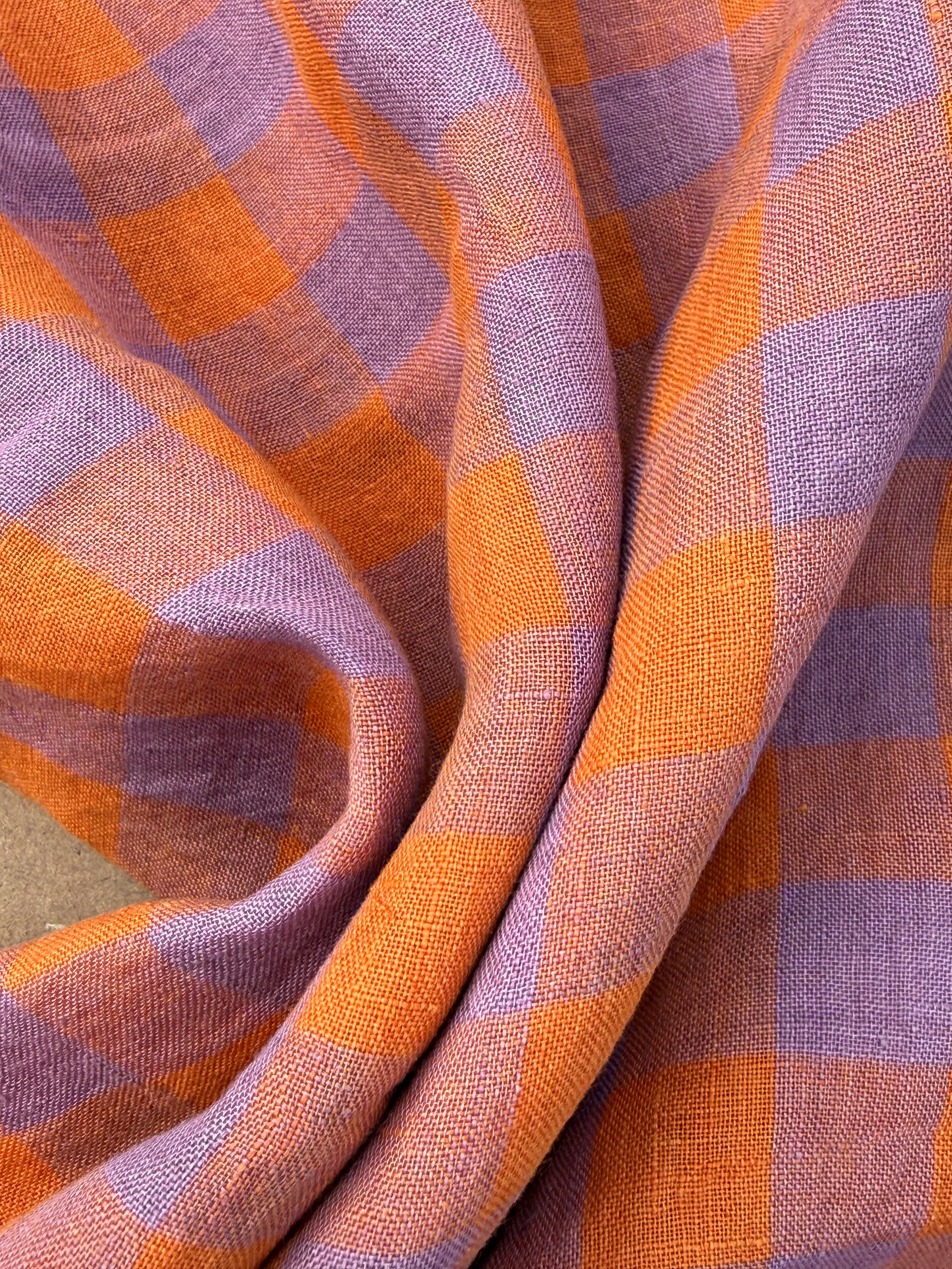 Gallery Gingham Laundered Pure Linen - Tangerine - By Lady McElroy
