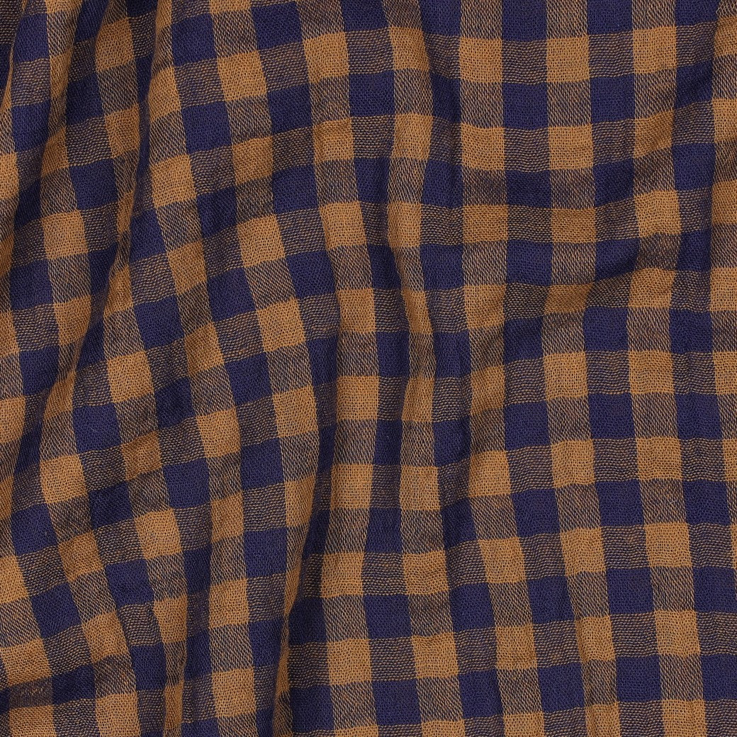 Brown & Navy Gingham Check Cotton Double Gauze