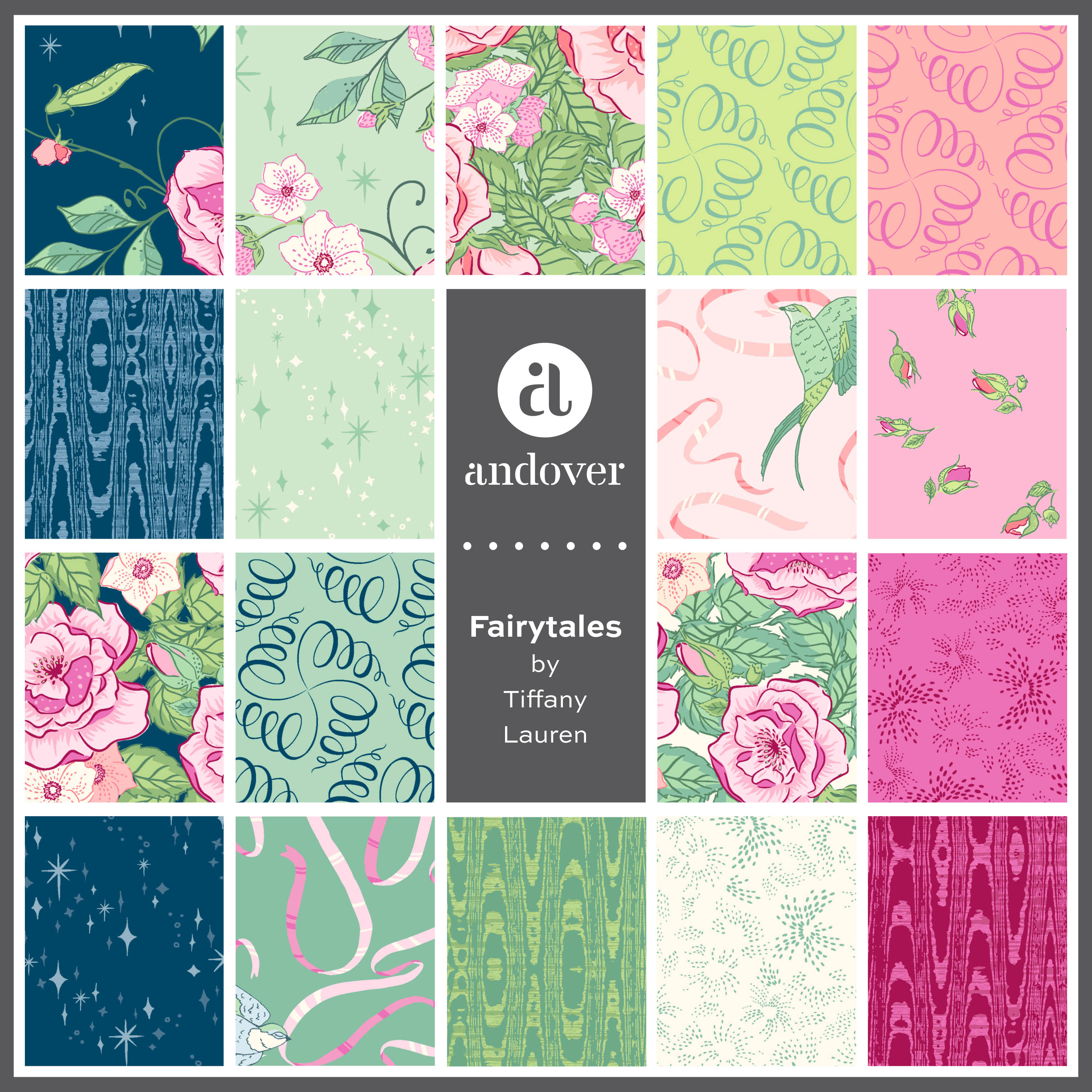 Fairytales Bird Aqua 2/10249T by Tiffany Lauren for Andover Fabrics