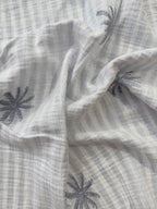 Palm Embroidery Cotton Double Gauze - Blue