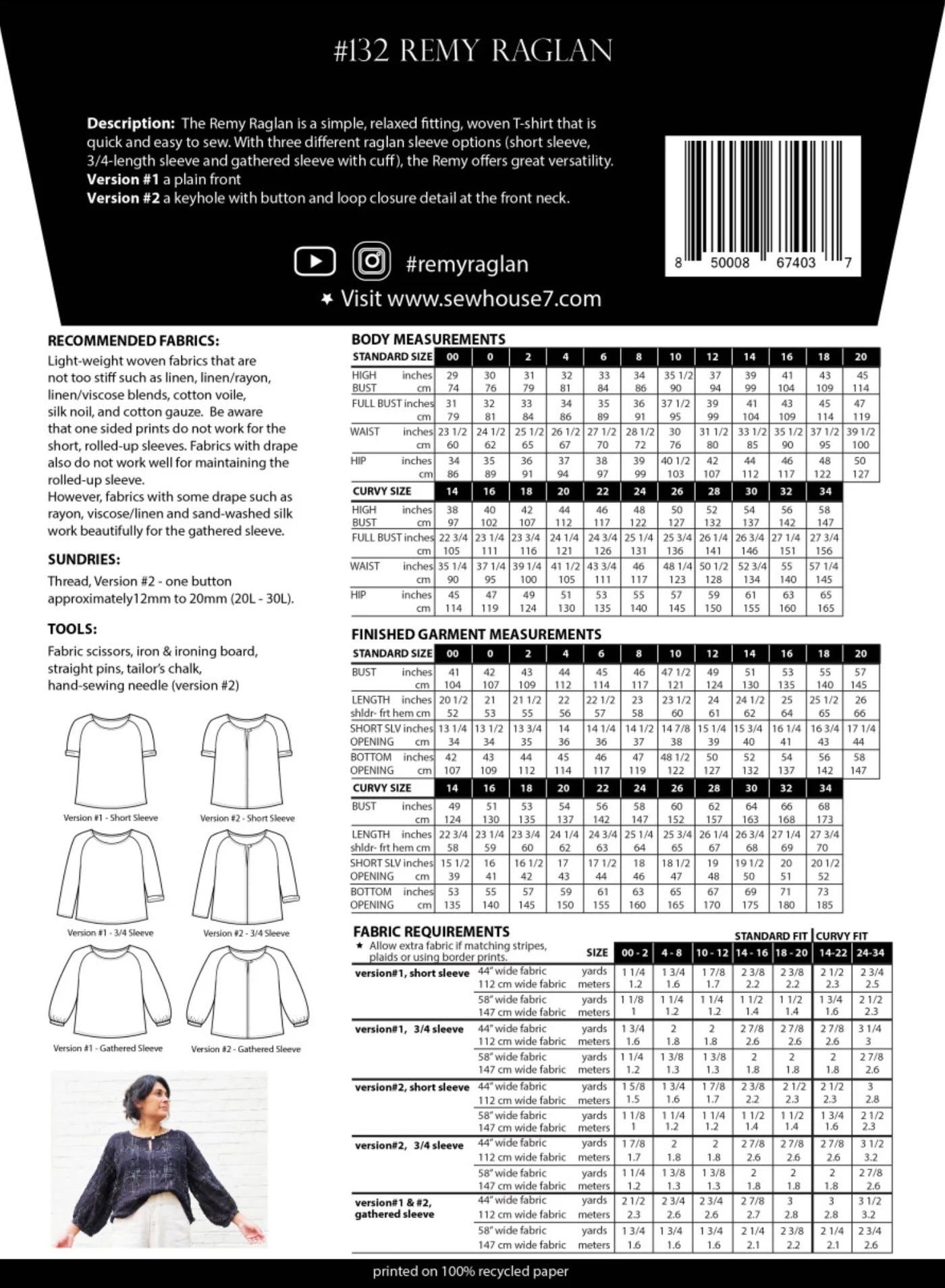 Introduction To Dressmaking – Sew The Remy Raglan Top By Sew House Seven (Three Week Course)