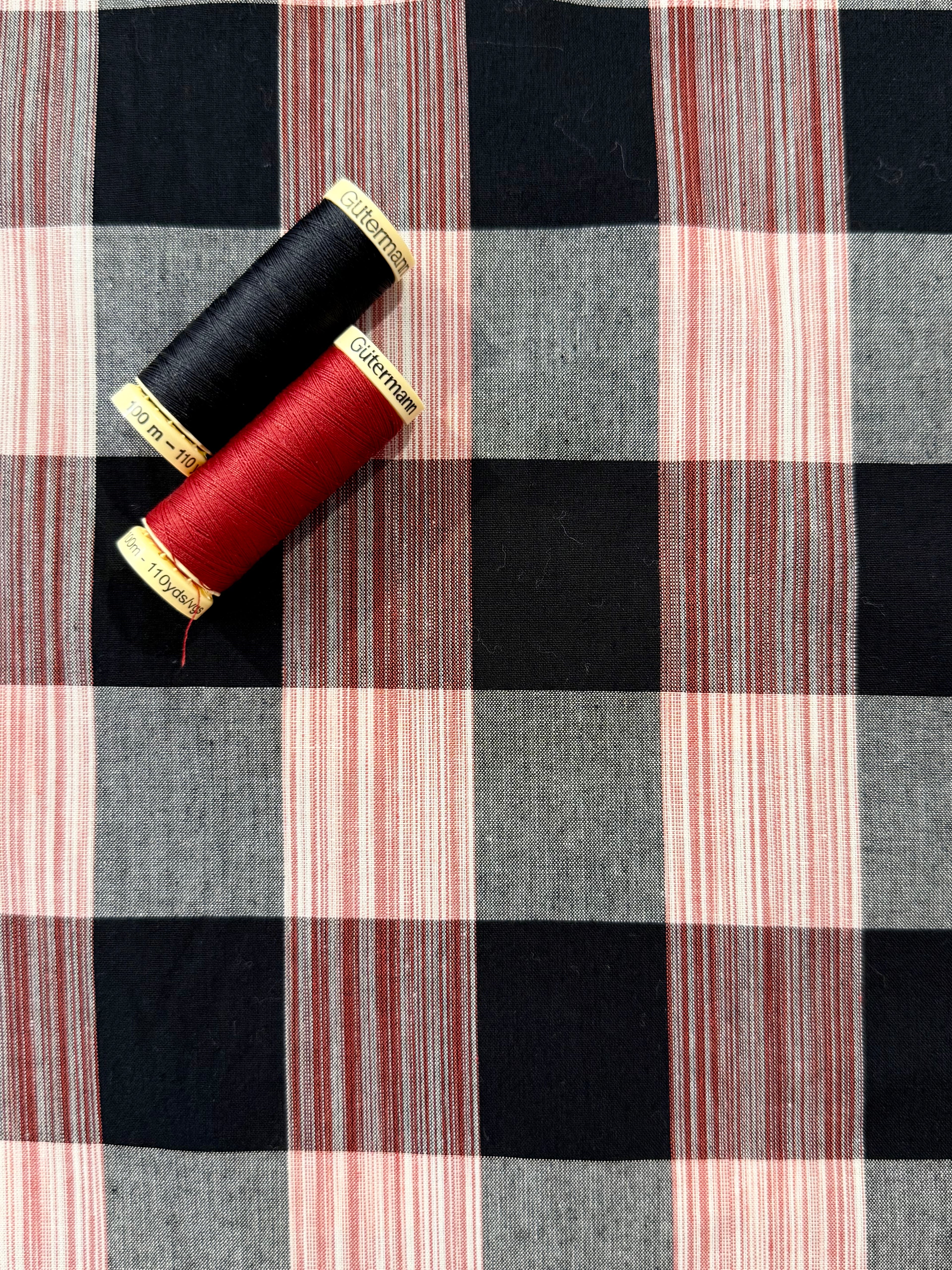 Black And Ruby Check Yarn Dyed Cotton
