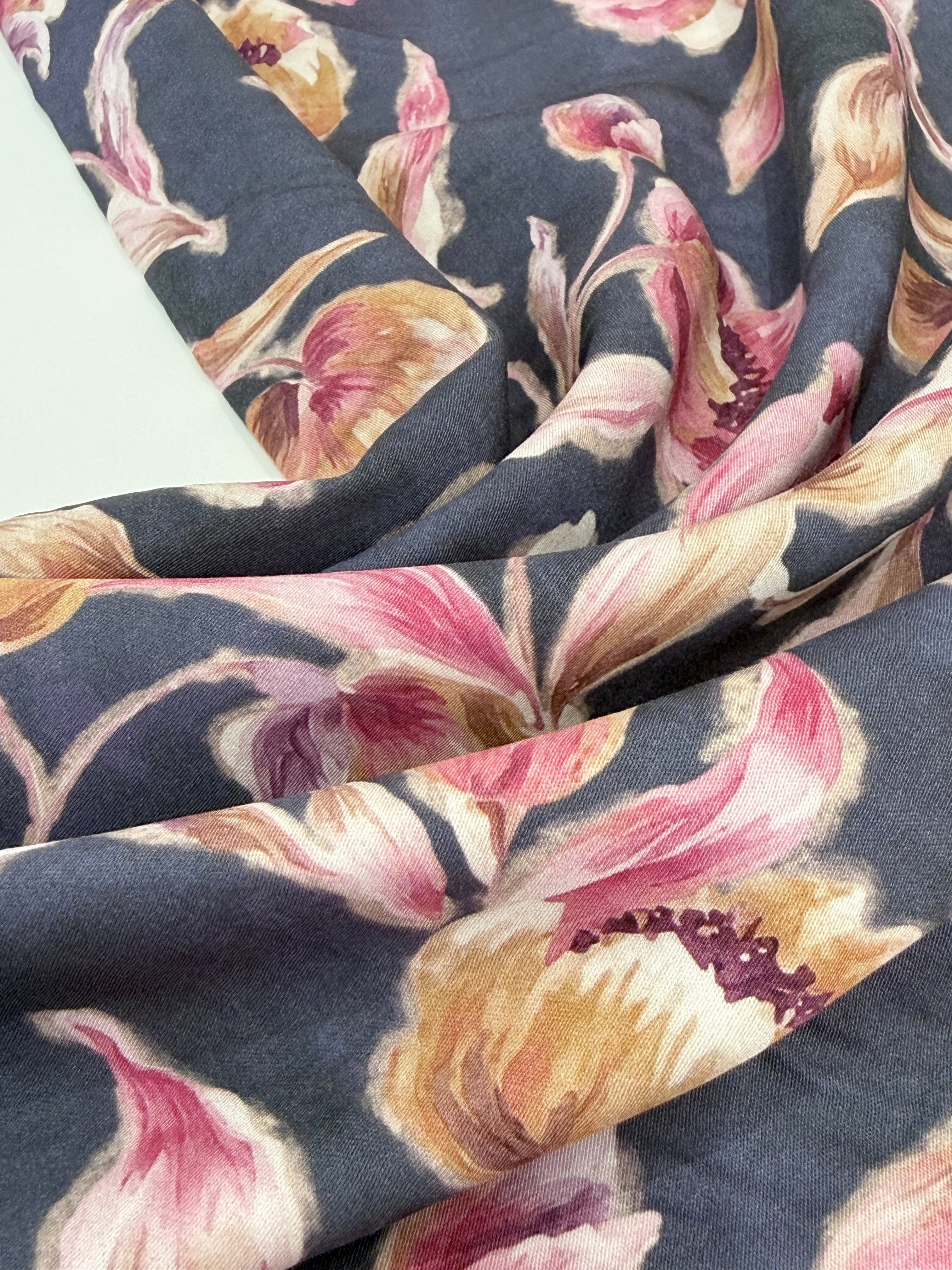 Vintage Blooms Viscose Satin - Mauve