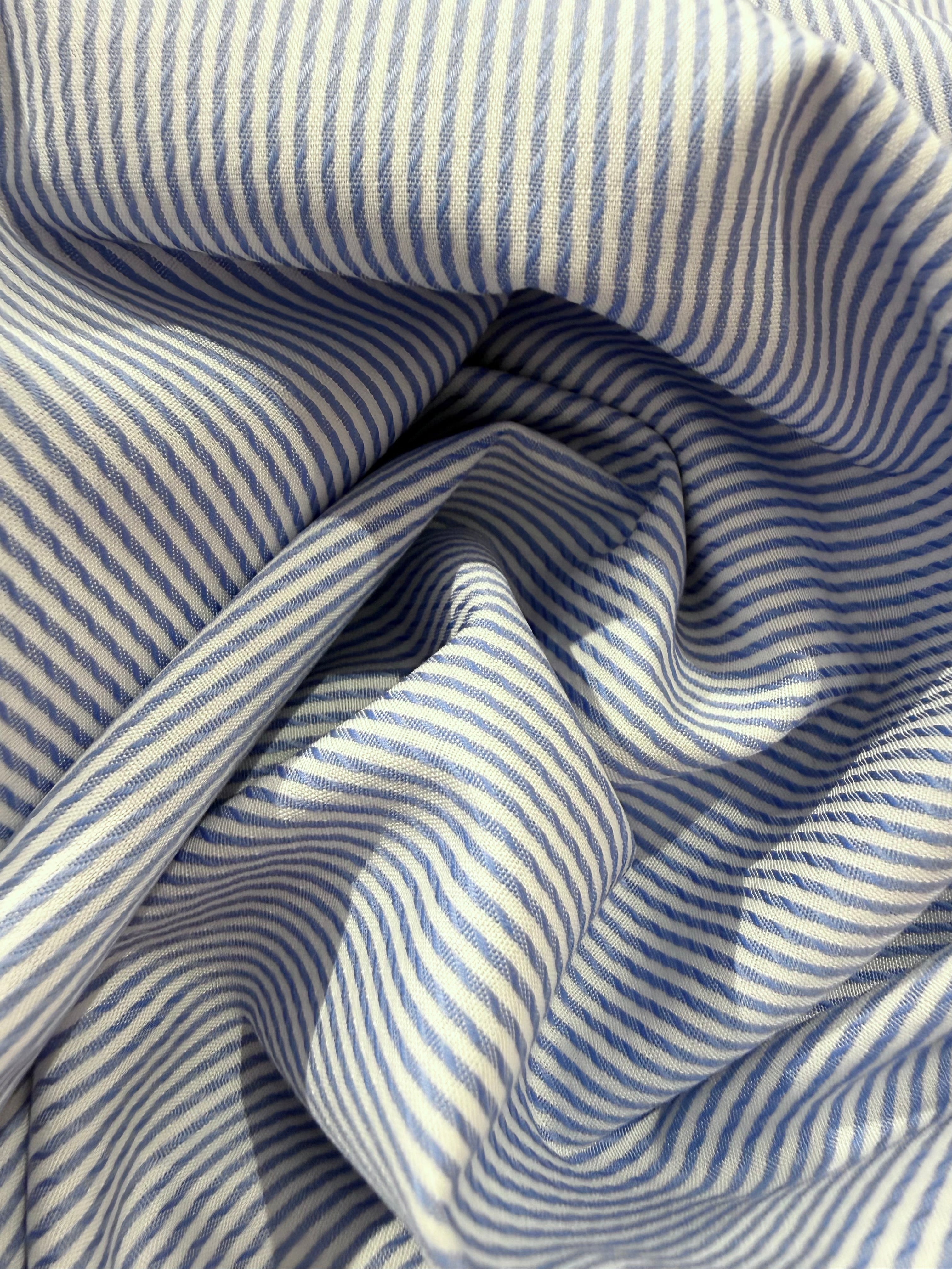 Ex Designer Deadstock Stripe Cotton - Pale Blue