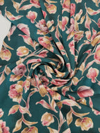 Vintage Blooms Viscose Satin - Teal