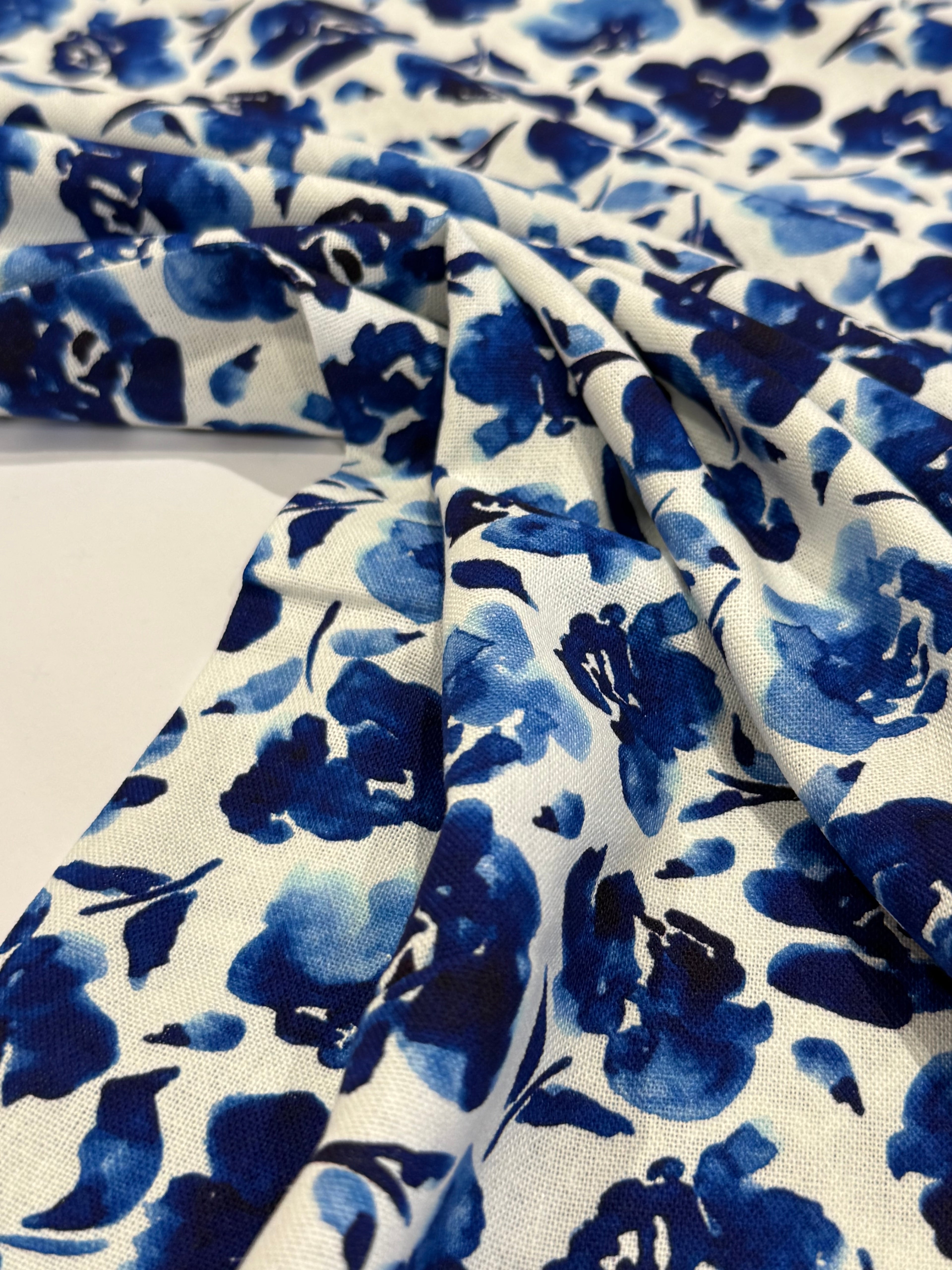 Painterly Flowers Viscose Linen Blend