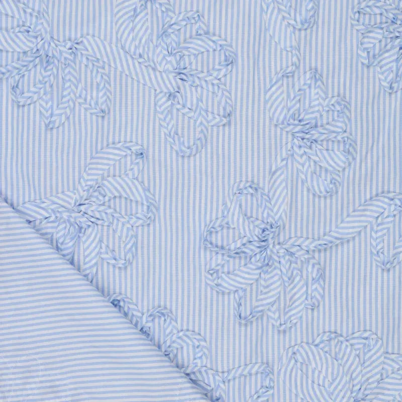Blue And White Stripe Tickertape Flowers Cotton