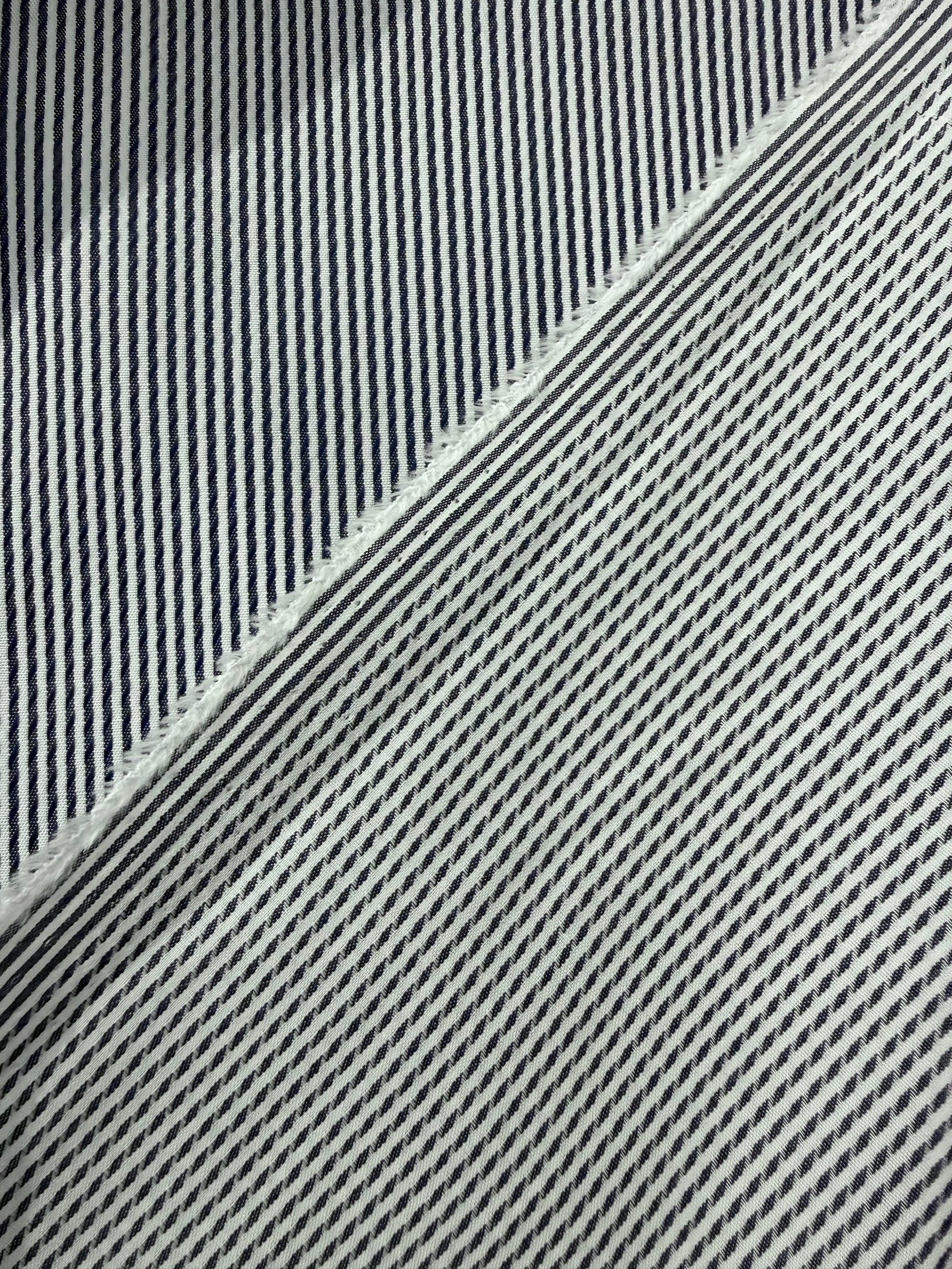 Ex Designer Deadstock Stripe Cotton - Navy