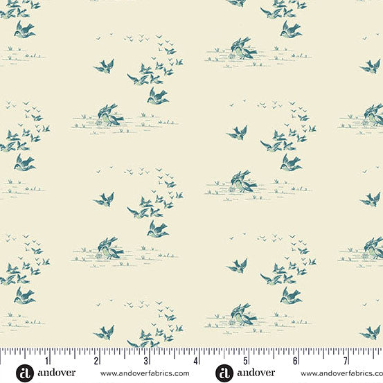 Ayla - Flying Birds Rain A-1727-B By Max and Louise For Andover Textiles Fat Quarter