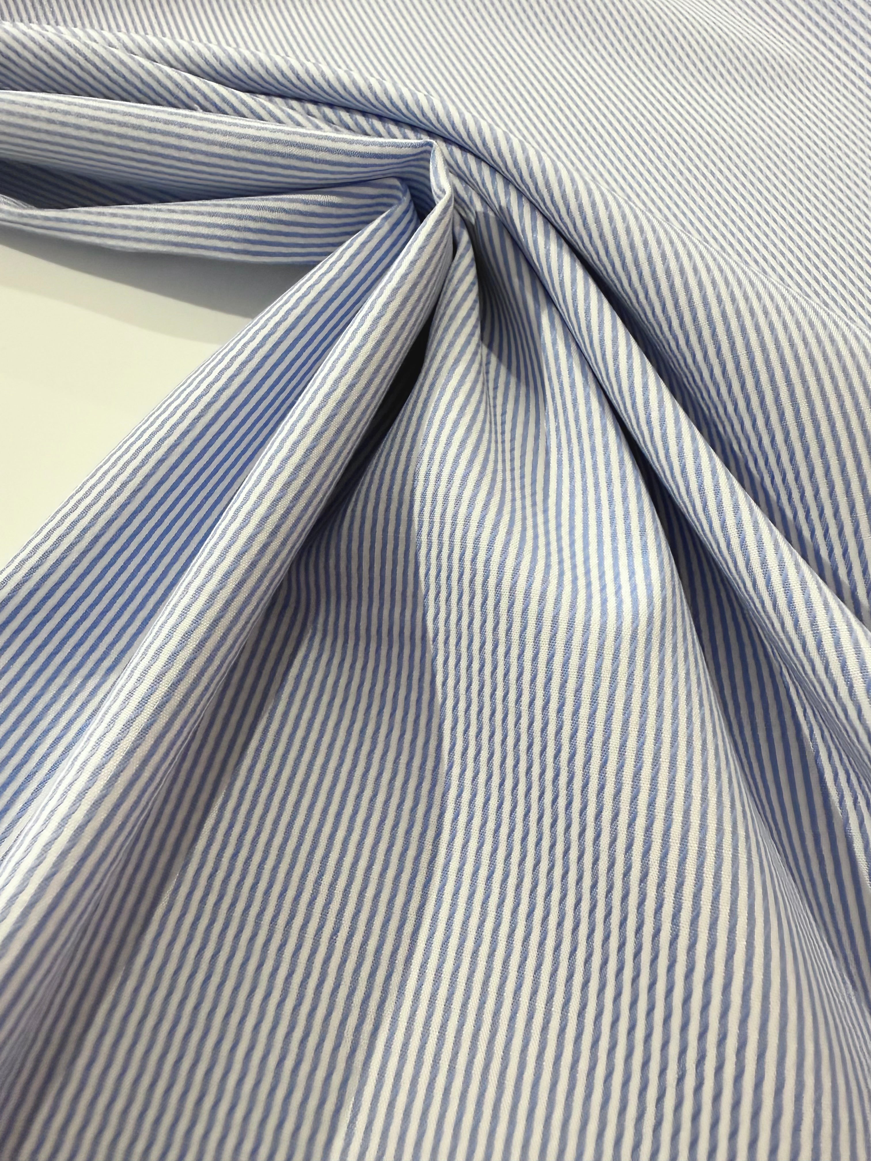 Ex Designer Deadstock Stripe Cotton - Pale Blue