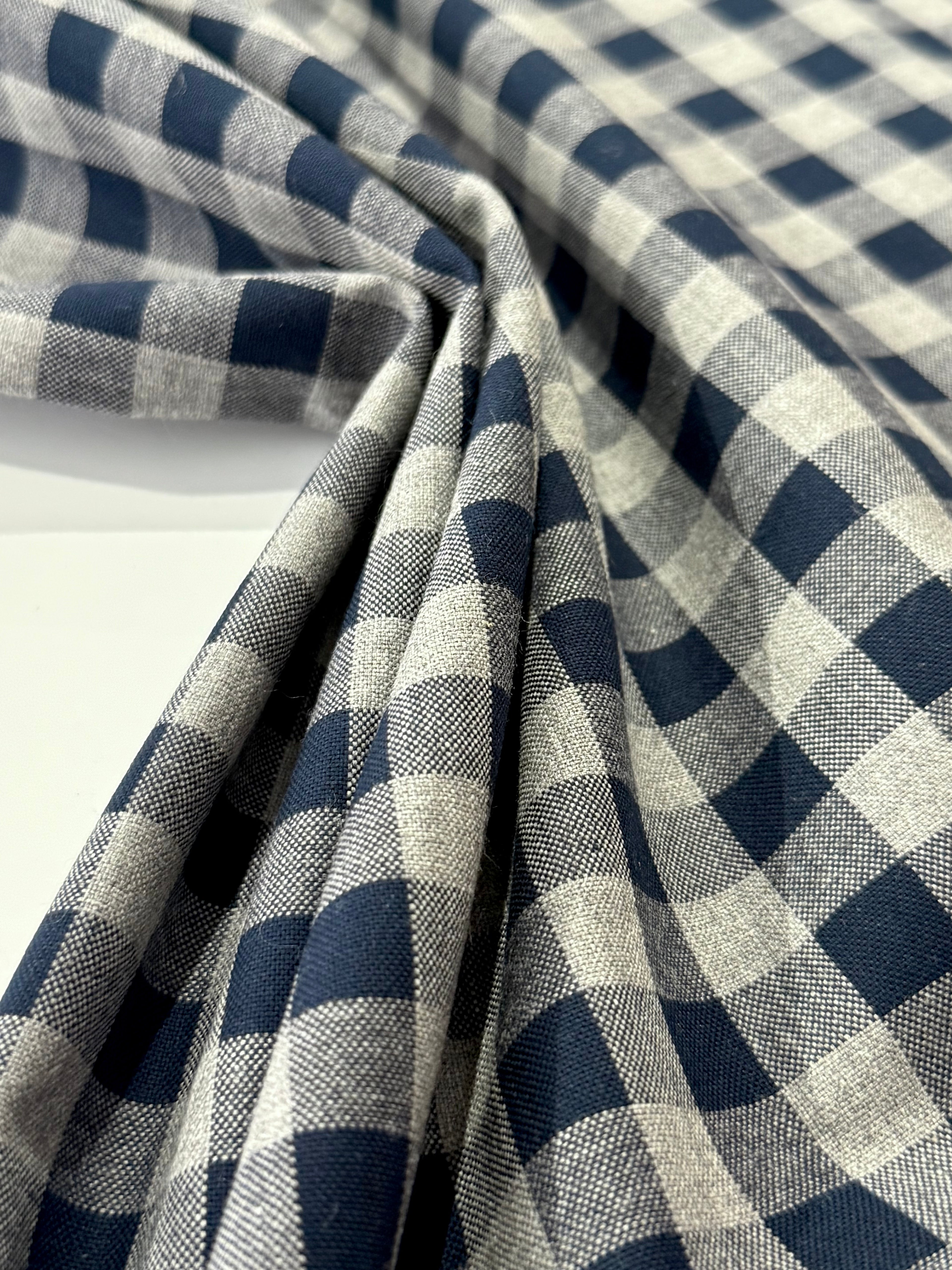 Blue & Grey Check Yarn-Dyed Oxford Cotton – Ex Paul Smith Deadstock