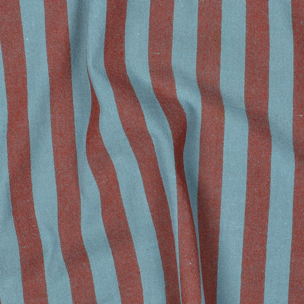 Chocolate Brown And Muted Teal Yarn-Dyed Cotton Stripe