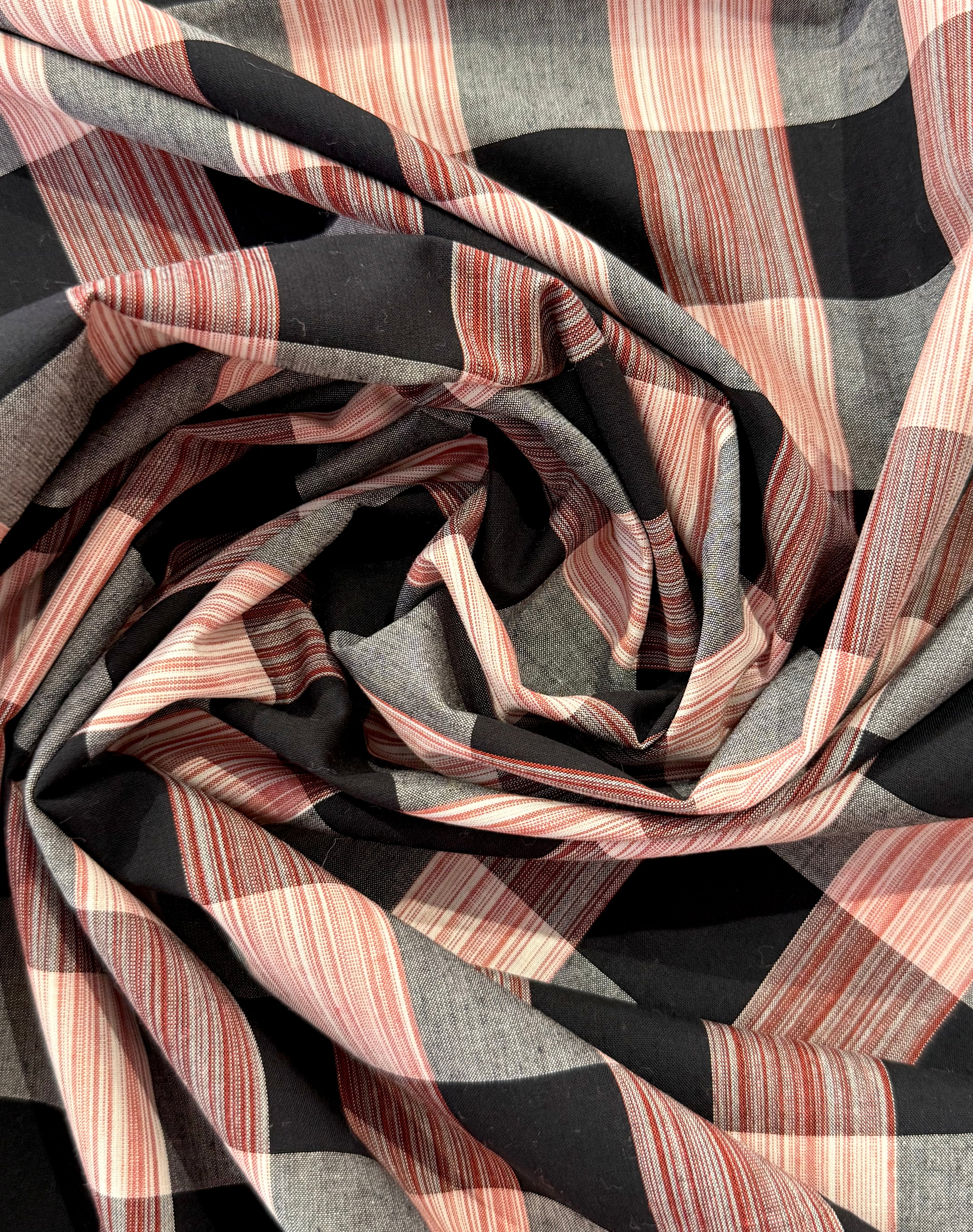 Black And Ruby Check Yarn Dyed Cotton