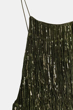 Ex Zara Deadstock Olive Sequin Tassel Crêpe