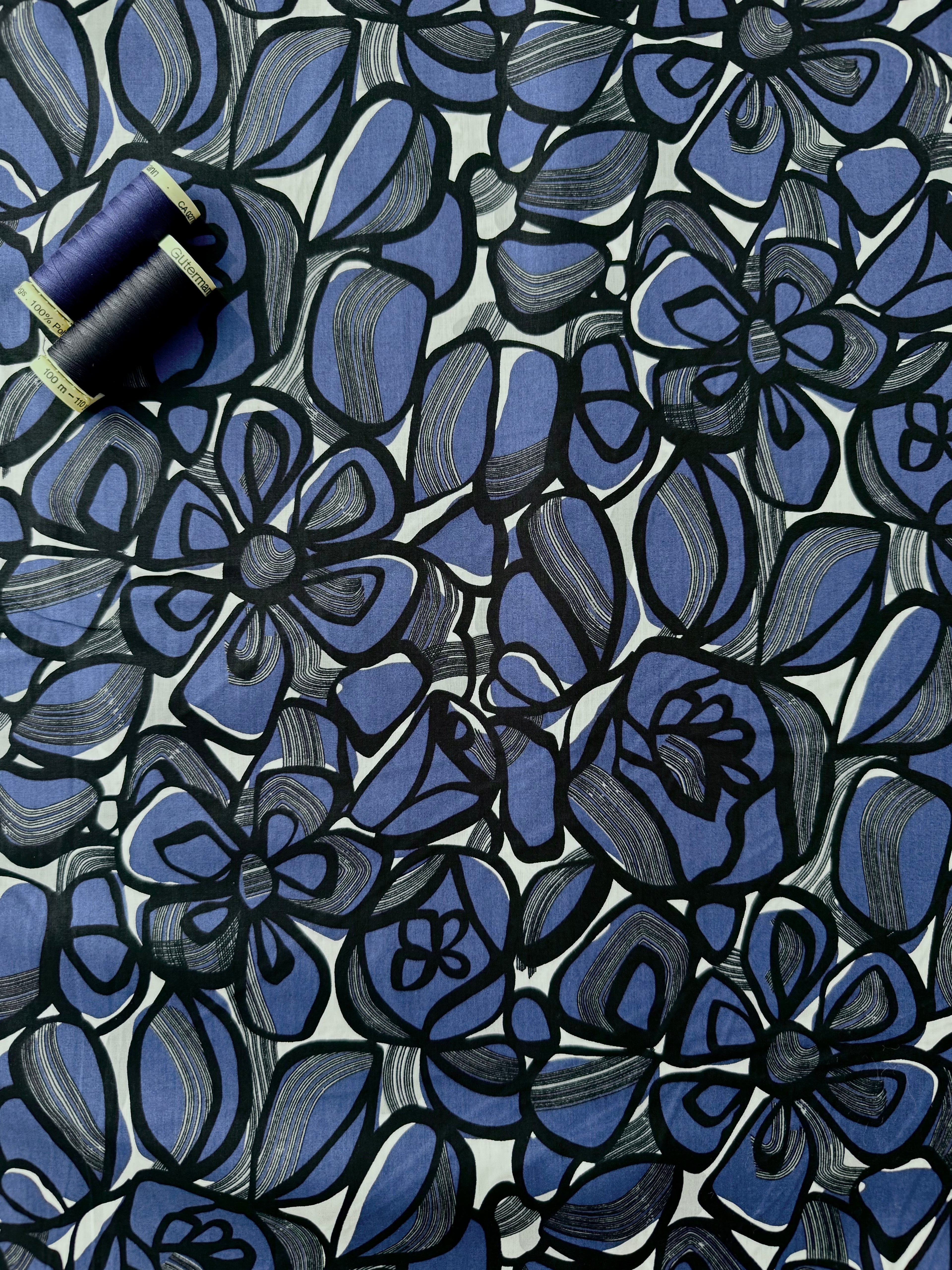 Indigo Bloom Pima Cotton Lawn ￼
