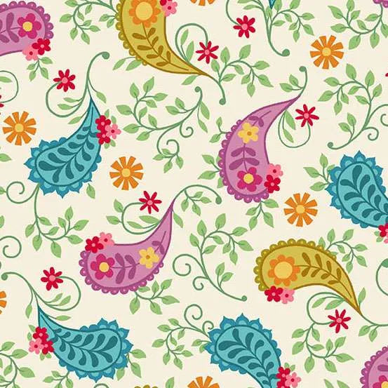 Whimsy - Big Paisley Cream 2/1652L Individual Fat Quarter - By Kim Schaefer For Andover Textiles