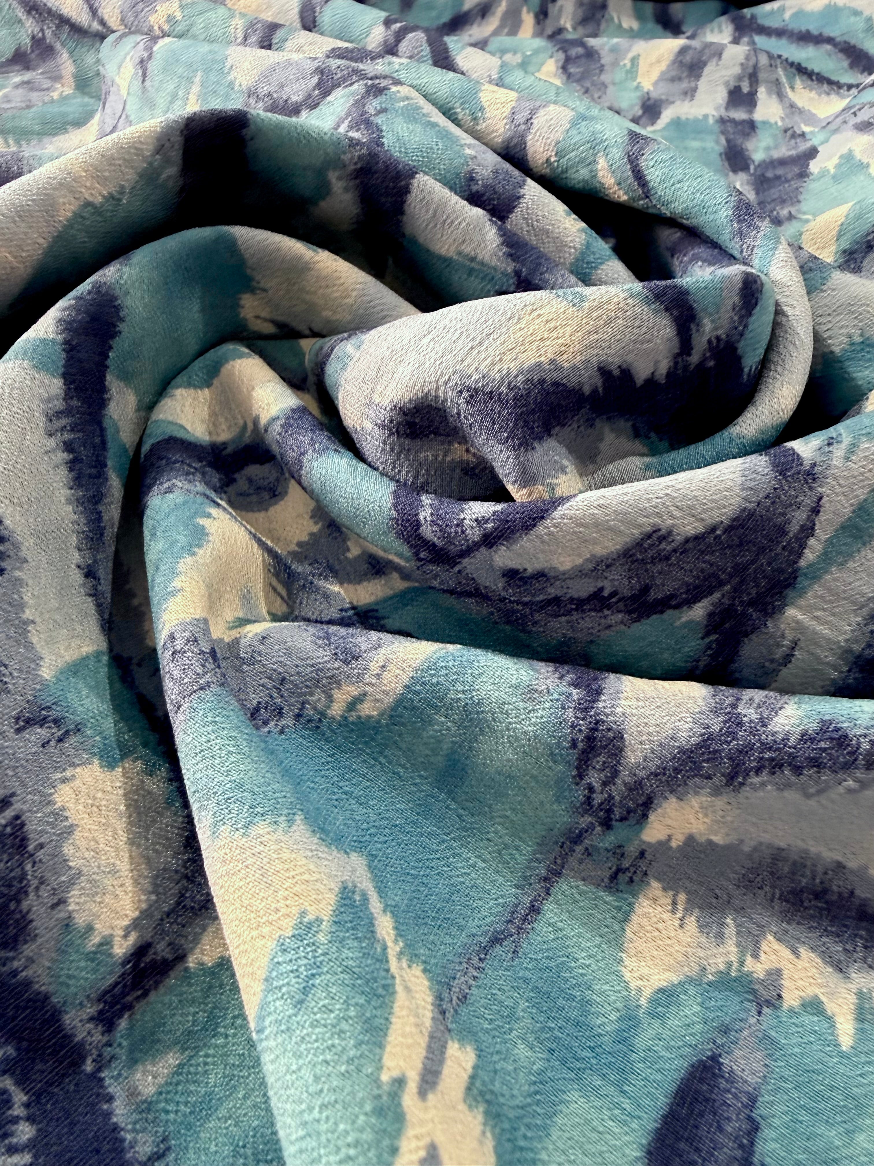 Abstract Leaves Viscose Blend Blue