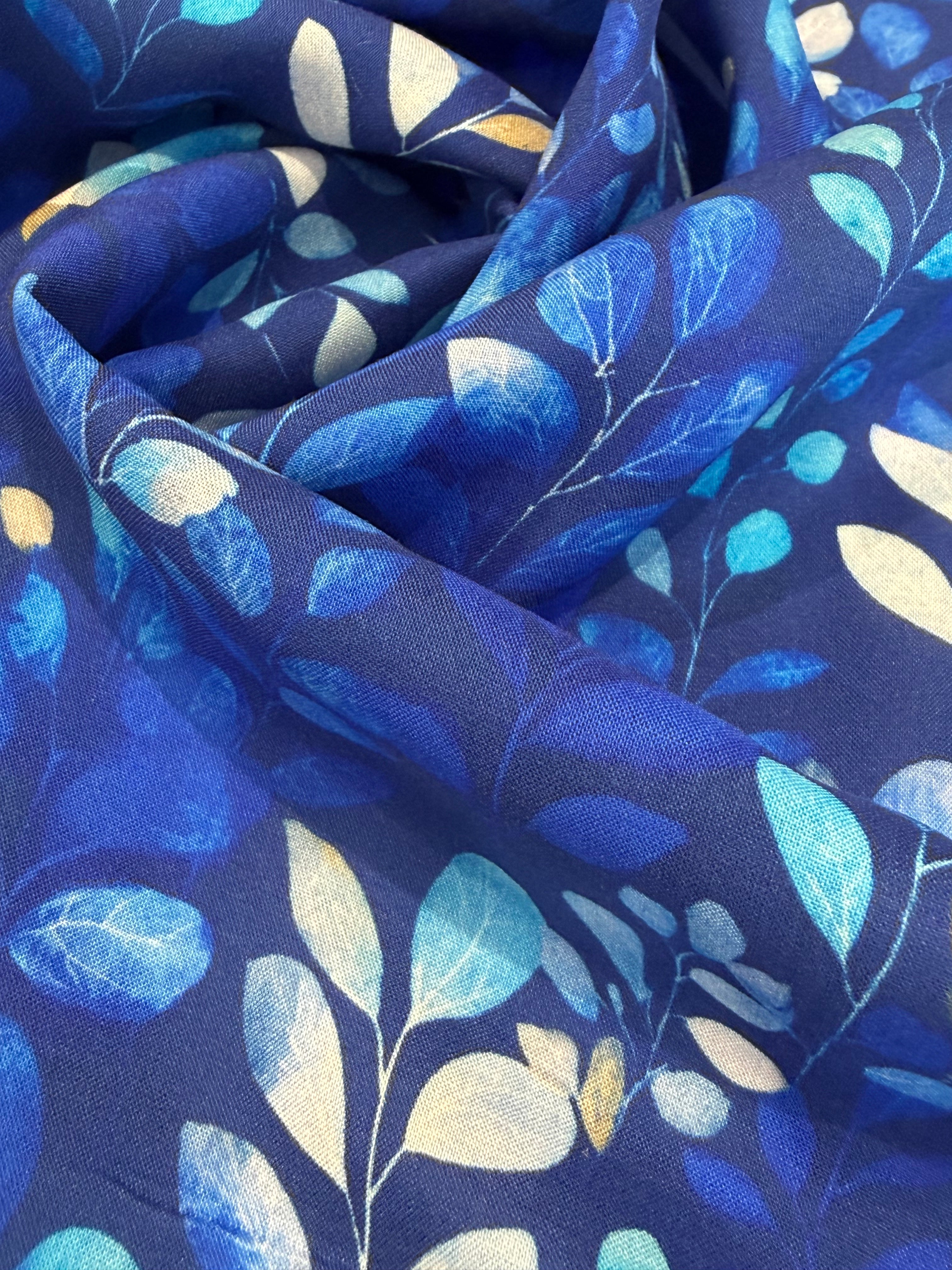 Colbalt Flowers Viscose Lawn