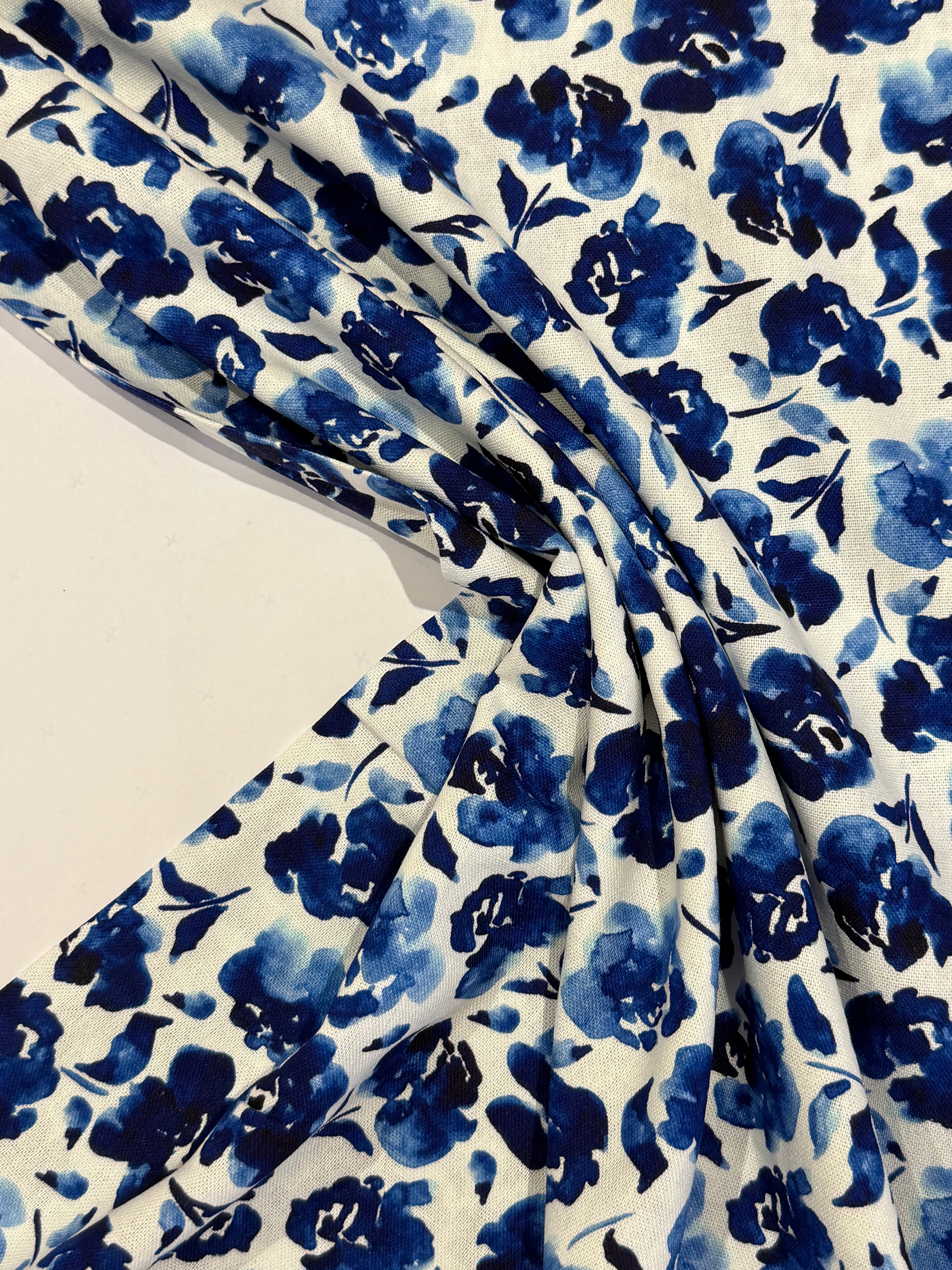 Painterly Flowers Viscose Linen Blend