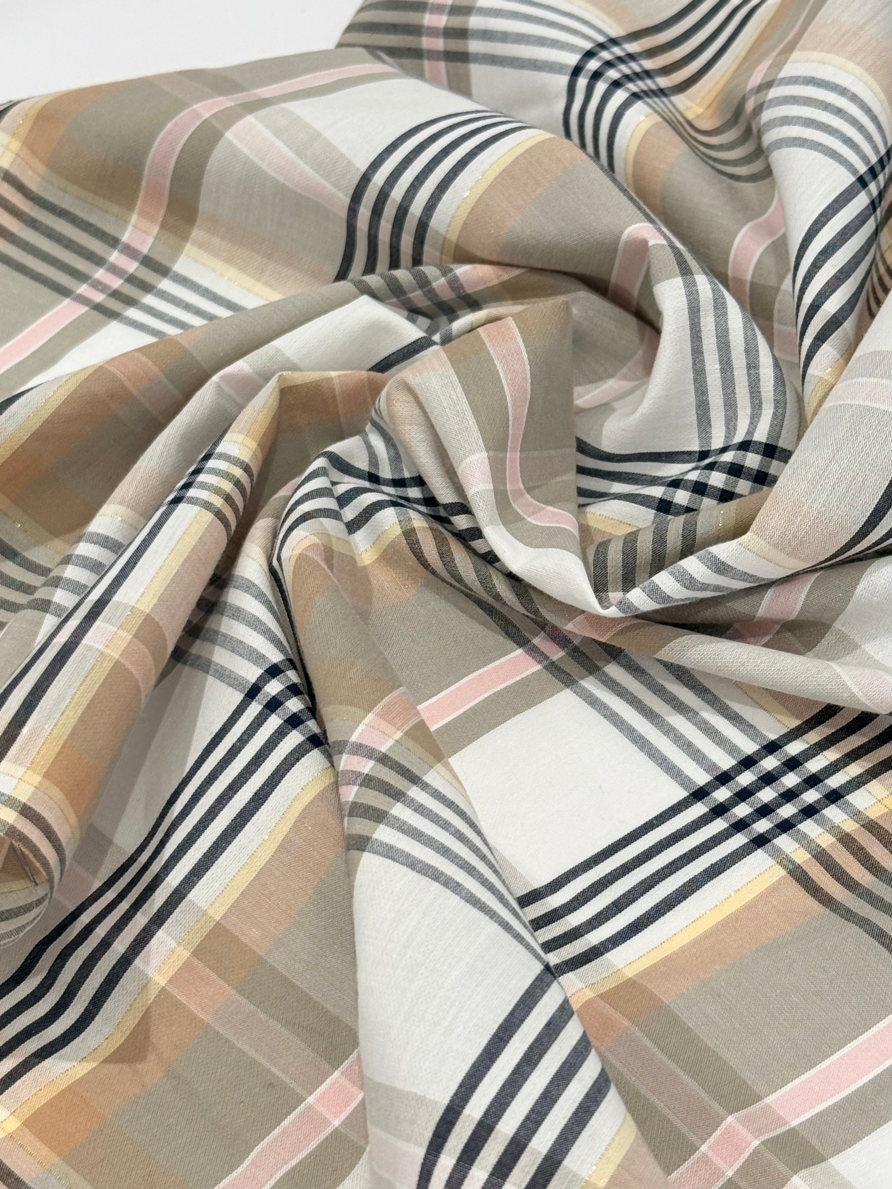 Pink And Beige Check Cotton/Viscose Blend