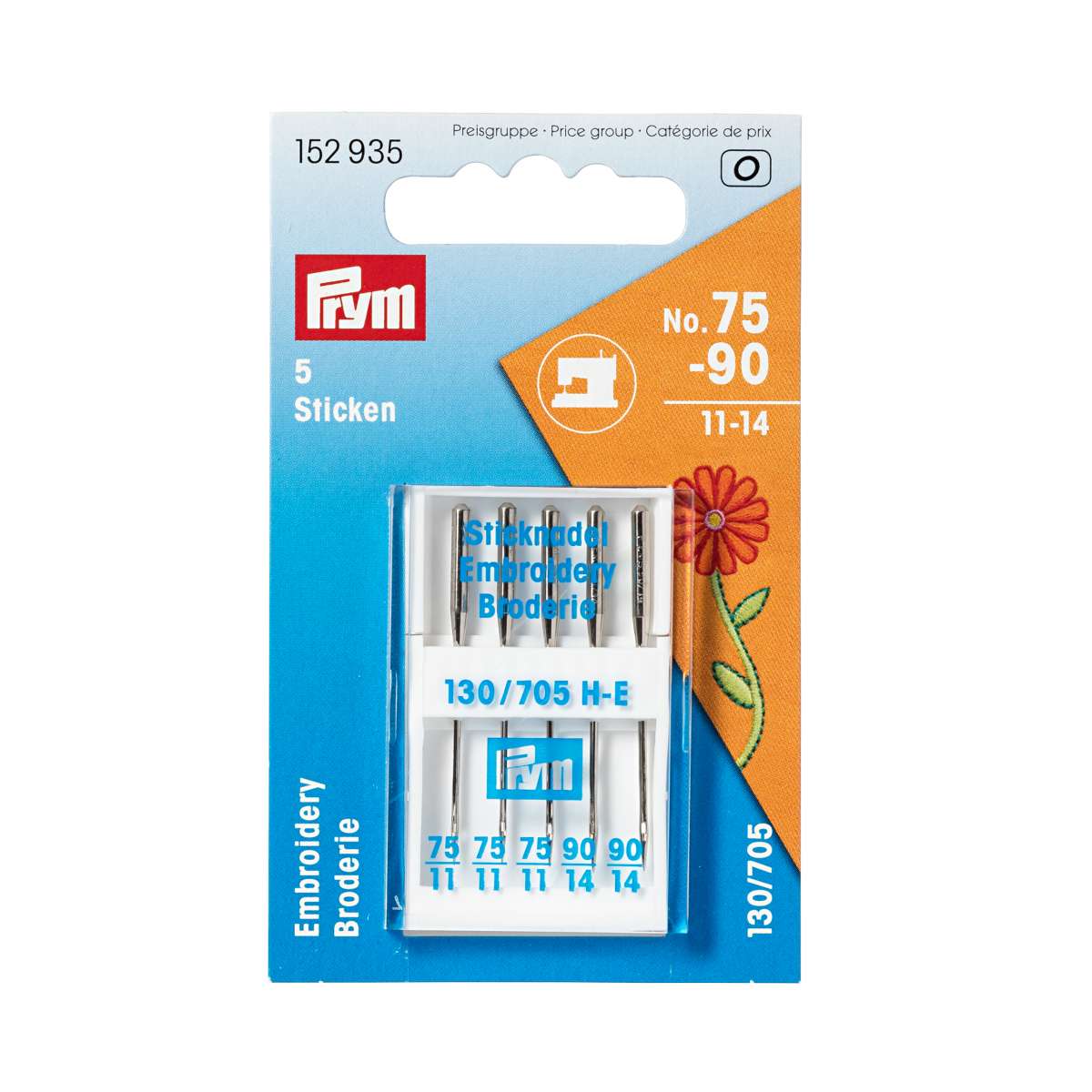 Prym 152935 Embroidery Needles 75-90