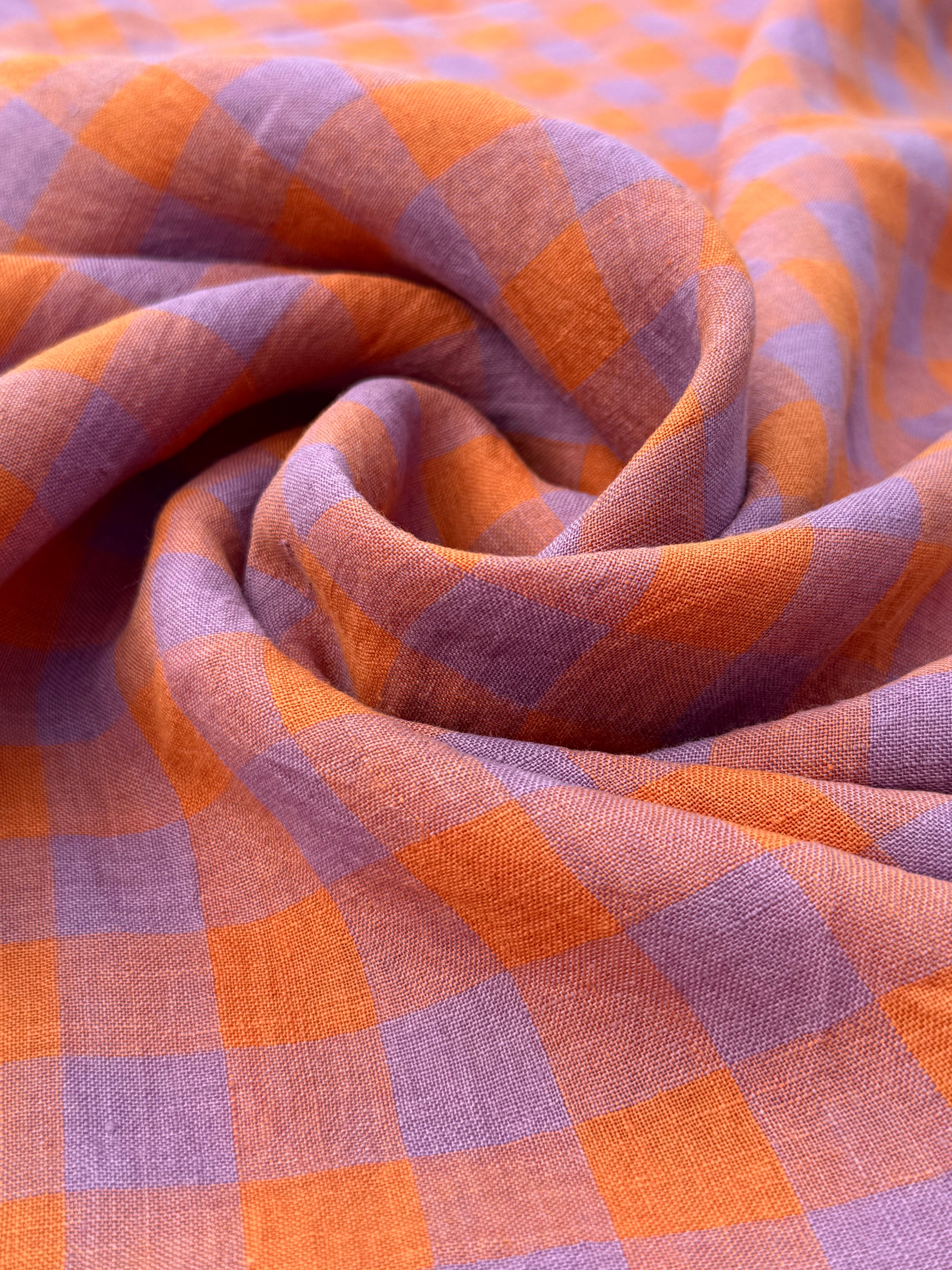 Gallery Gingham Laundered Pure Linen - Tangerine - By Lady McElroy