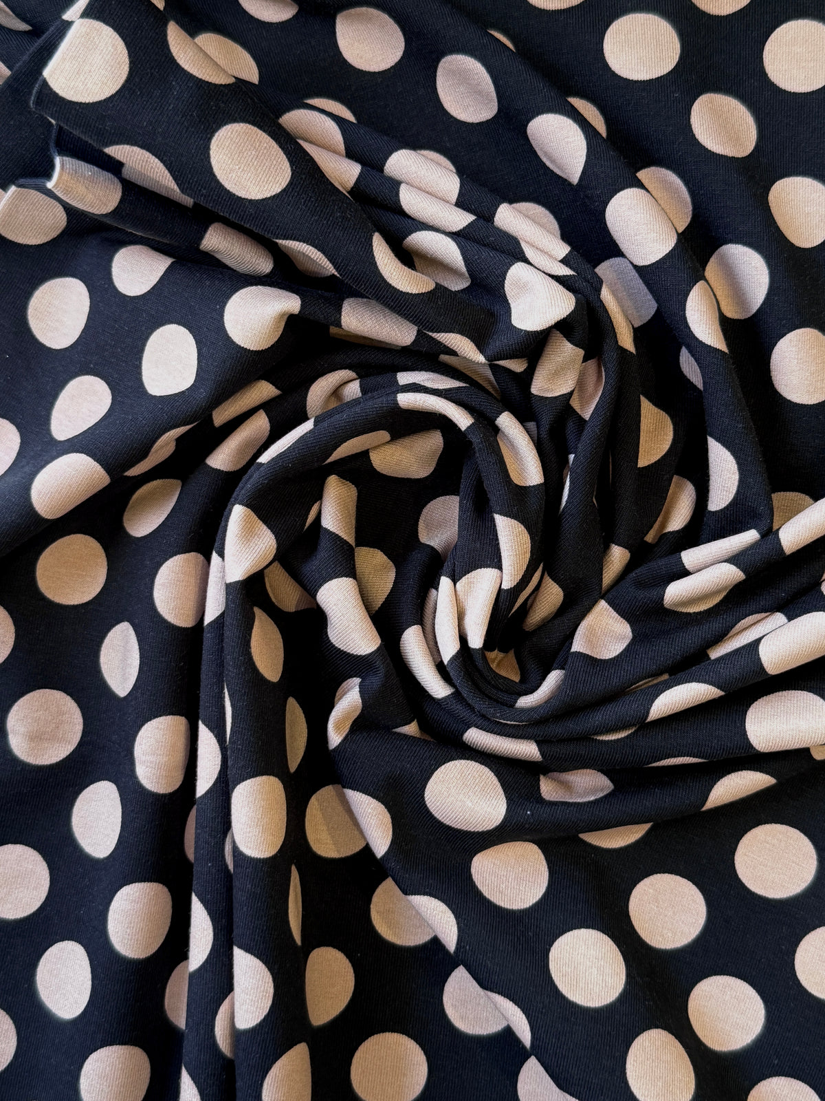 Black And Biscuit Polka Spots Cotton Jersey By Stof Of Denmark