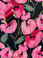 Painterly Peony Noir - Sandwashed Silk Mix Soft Satin Twill By Lady McElroy