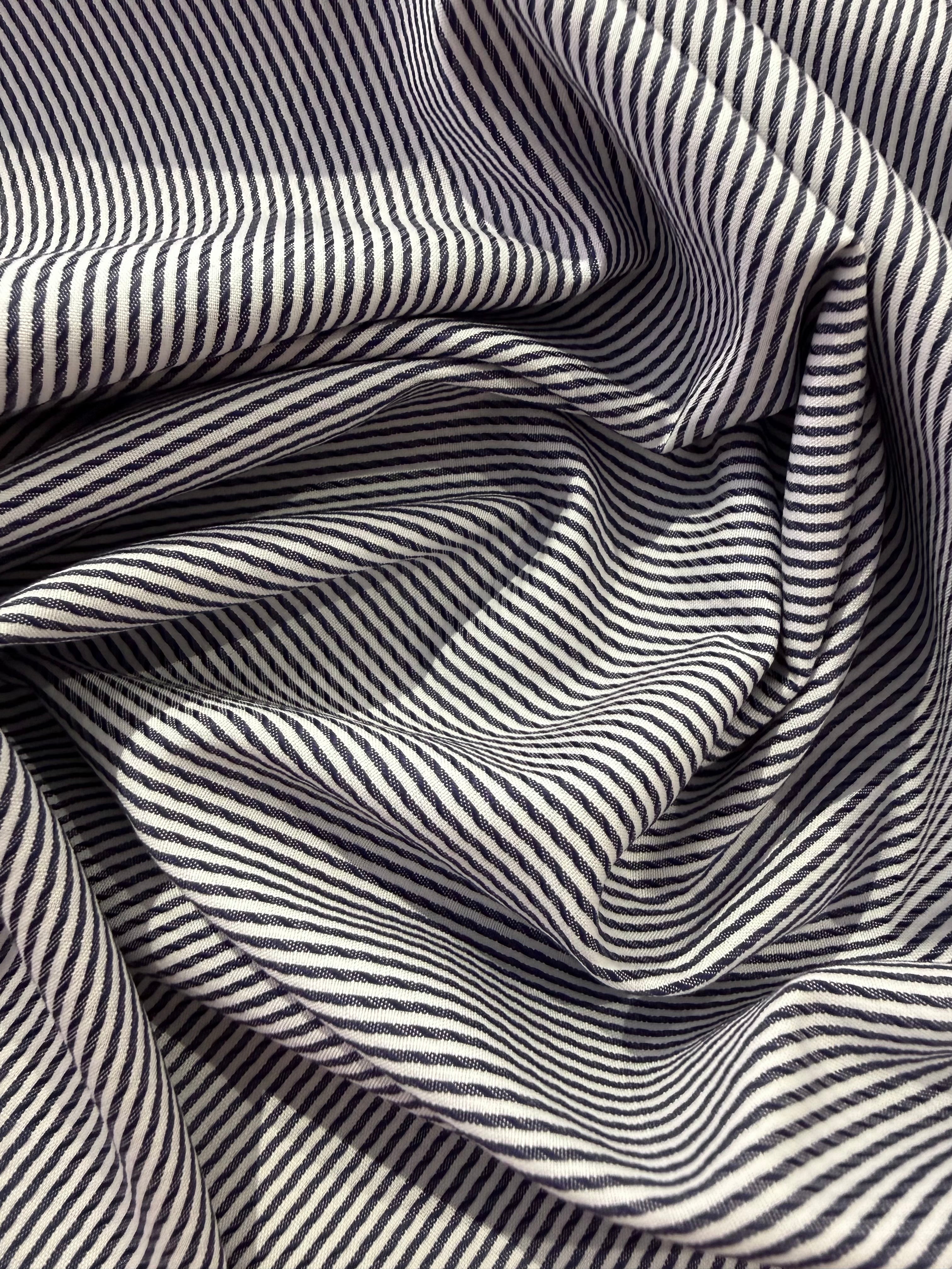 Ex Designer Deadstock Stripe Cotton - Navy