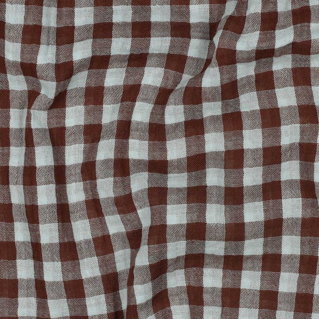 Blue & Brown Gingham Check Cotton Double Gauze