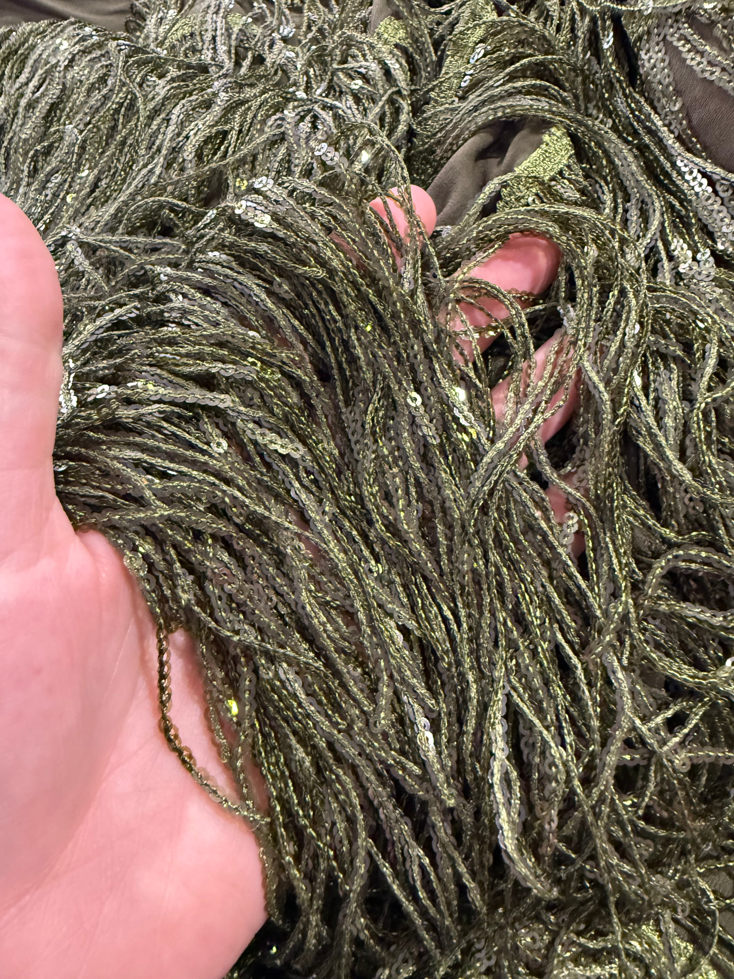 Ex Zara Deadstock Olive Sequin Tassel Crêpe