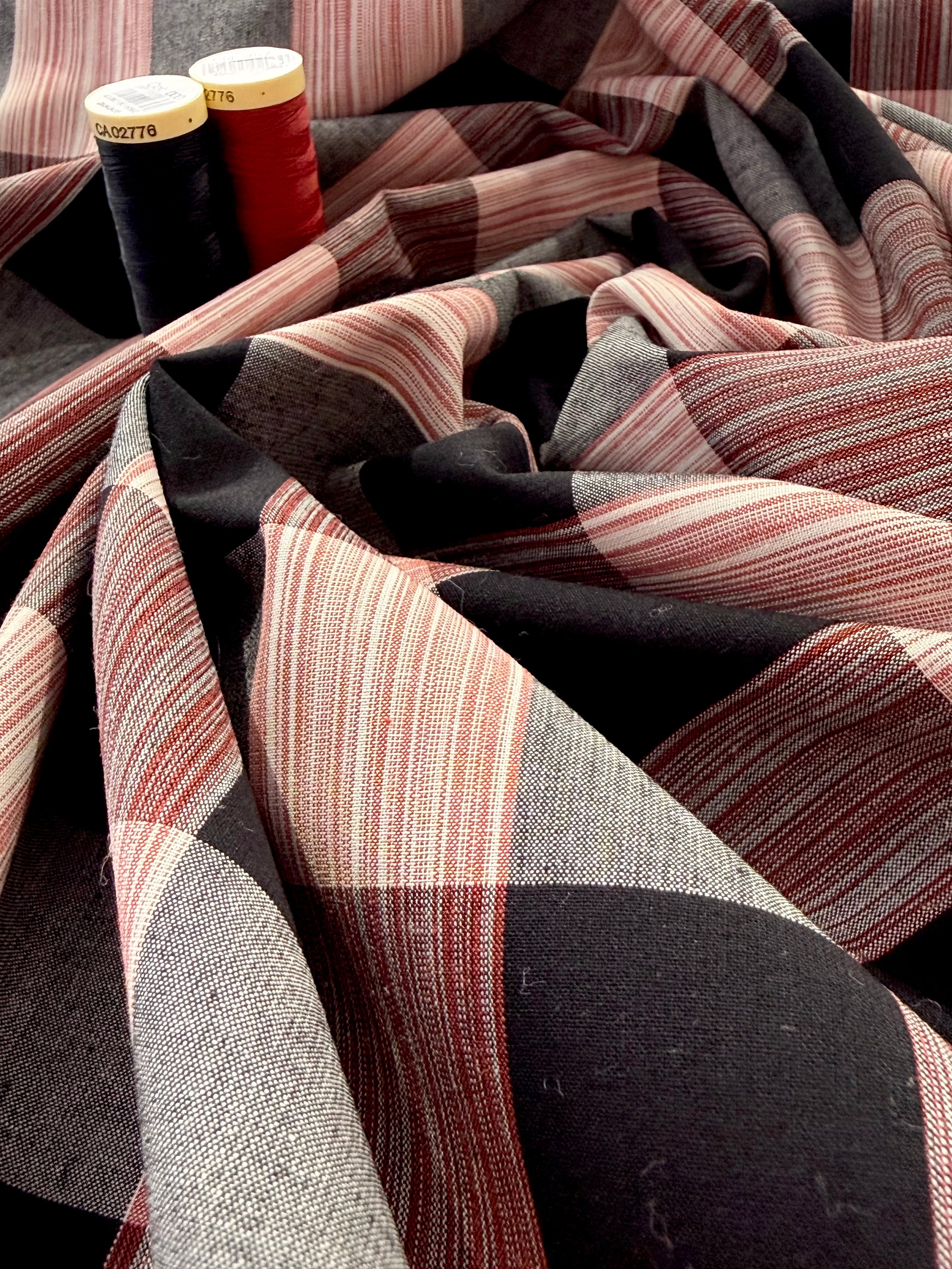 Black And Ruby Check Yarn Dyed Cotton