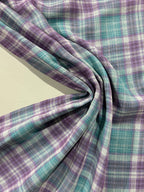 Lilac And Turquoise Check Double Gauze