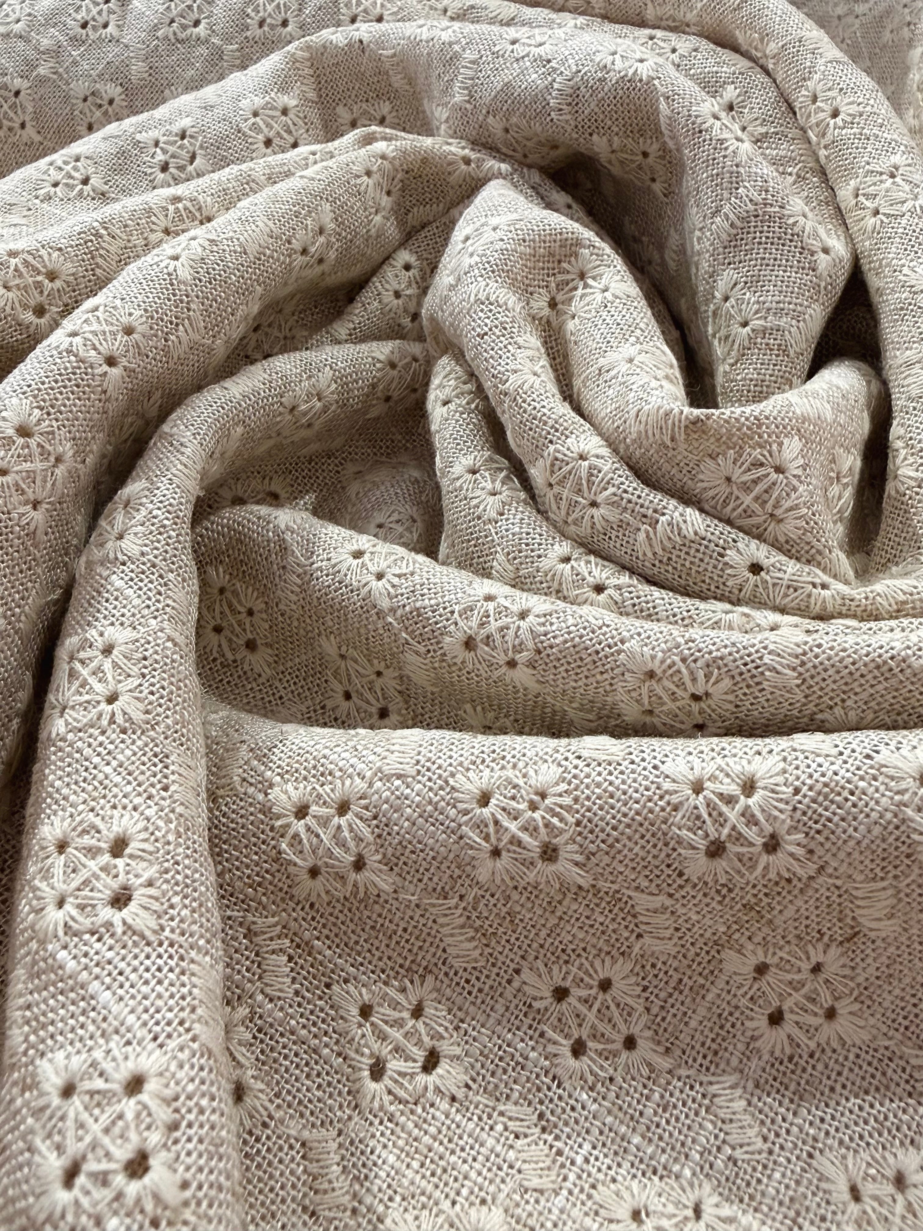Embroidered Cutwork Viscose, Linen & Cotton Blend - Oatmeal