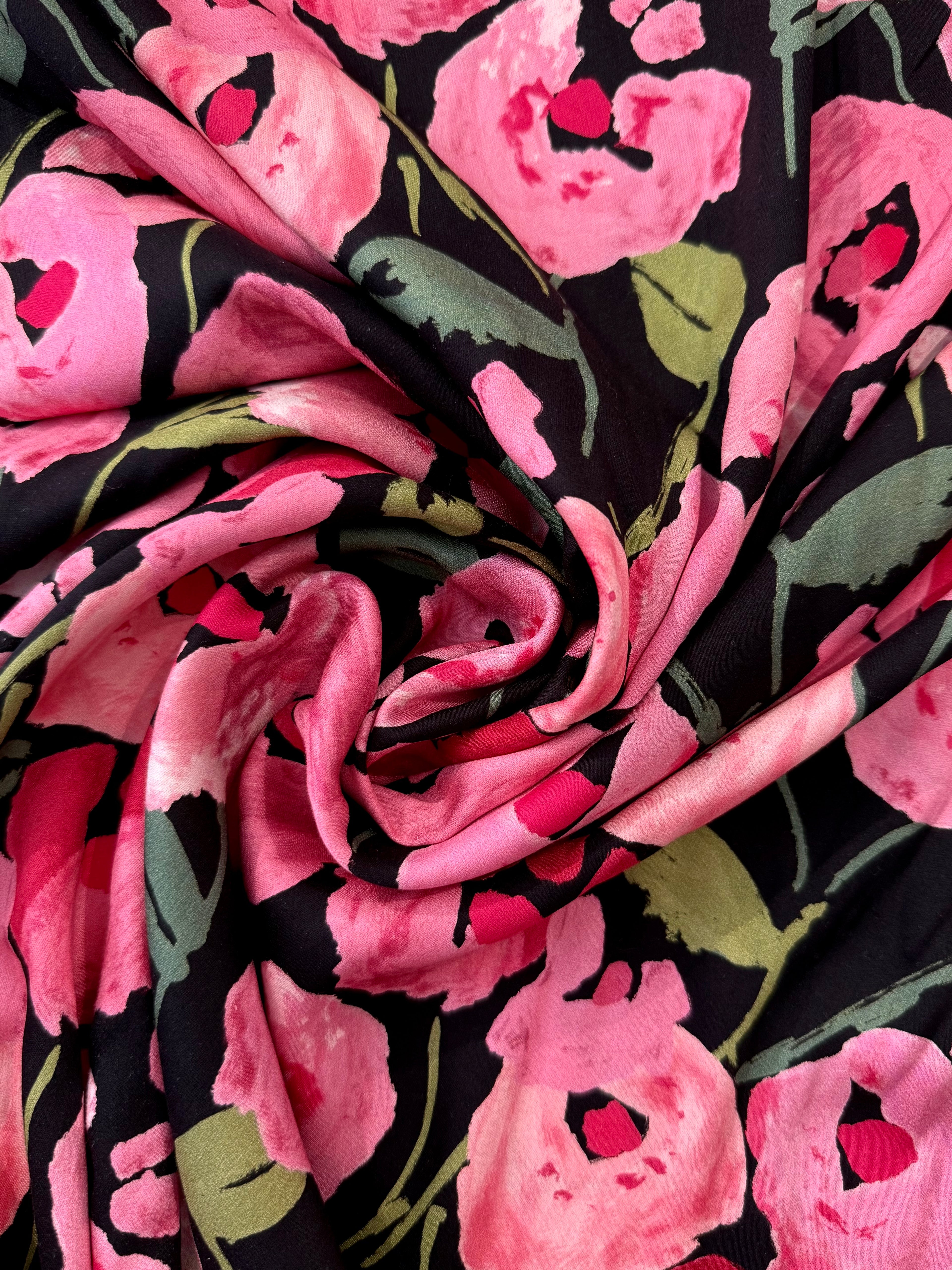 Painterly Peony Noir - Sandwashed Silk Mix Soft Satin Twill By Lady McElroy