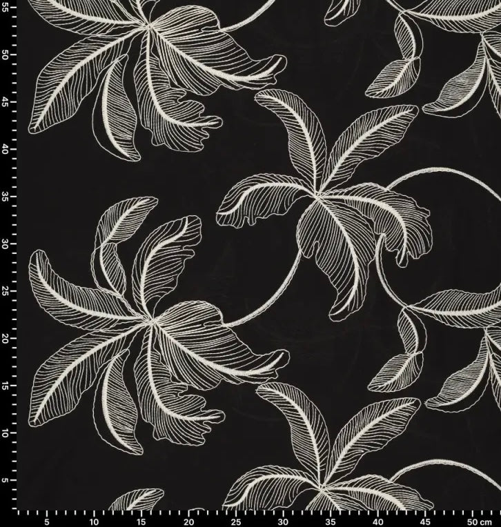 Black Cotton Lawn with Ivory Corded Embroidery