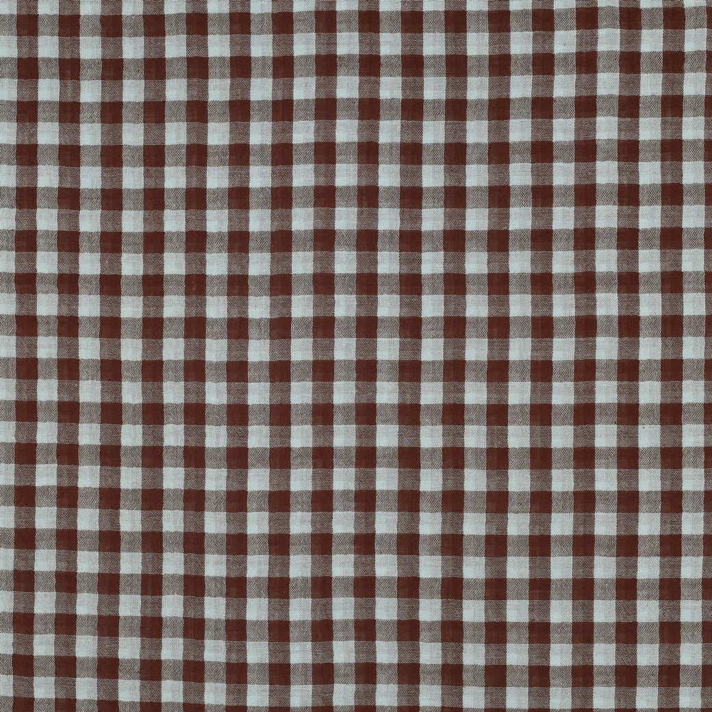 Blue & Brown Gingham Check Cotton Double Gauze