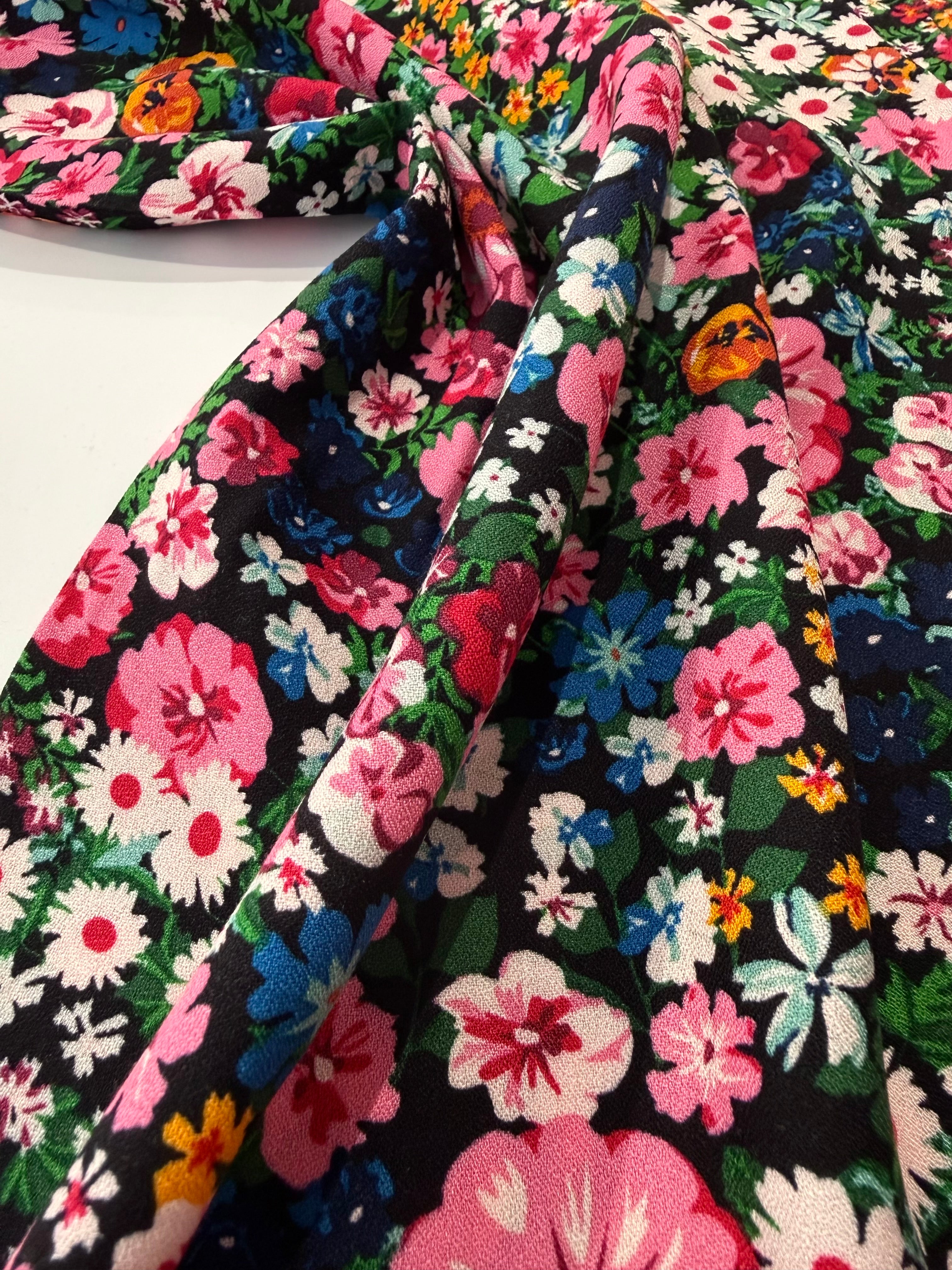 Wildflower Meadow Black Viscose Crêpe