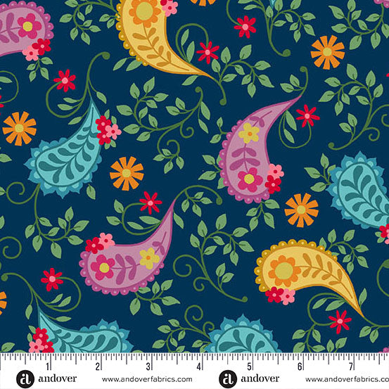 Whimsy - Big Paisley Navy 2/1652B Individual Fat Quarter - By Kim Schaefer For Andover Textiles