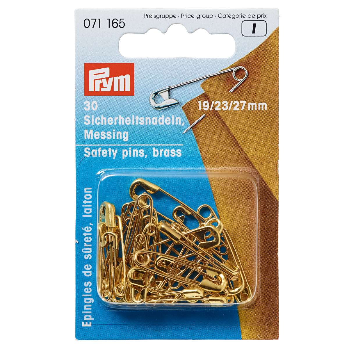 Prym 071165 Safety Pins, Brass, 192327mm x30
